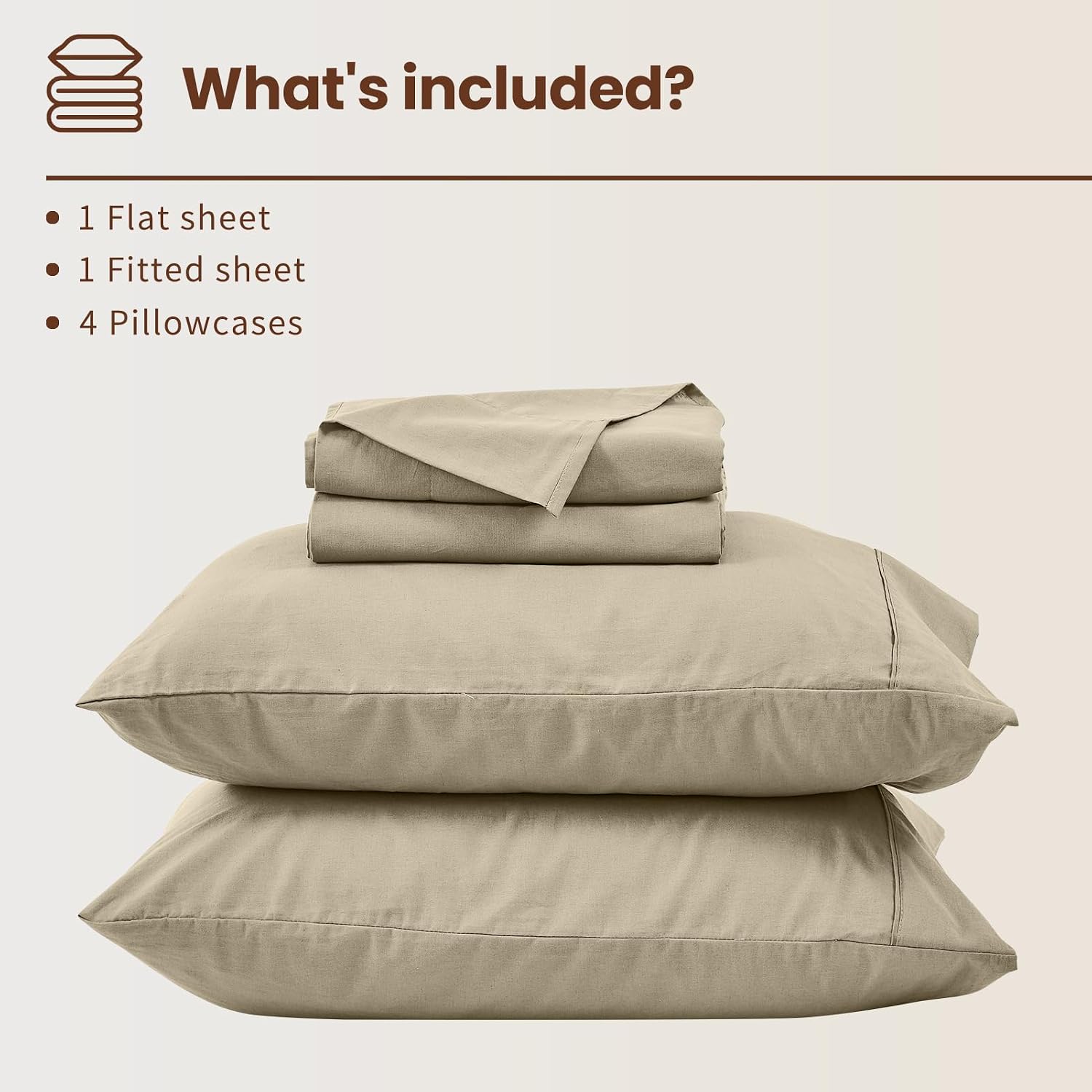 Bedlifes 100% French Flax Linen Sheets Set Queen Size - 6 Piece Extra Deep Pocket 18-24',Soft Breathable Queen Bed Sheets with Temperature Regulating & Moisture-Wicking(Taupe
