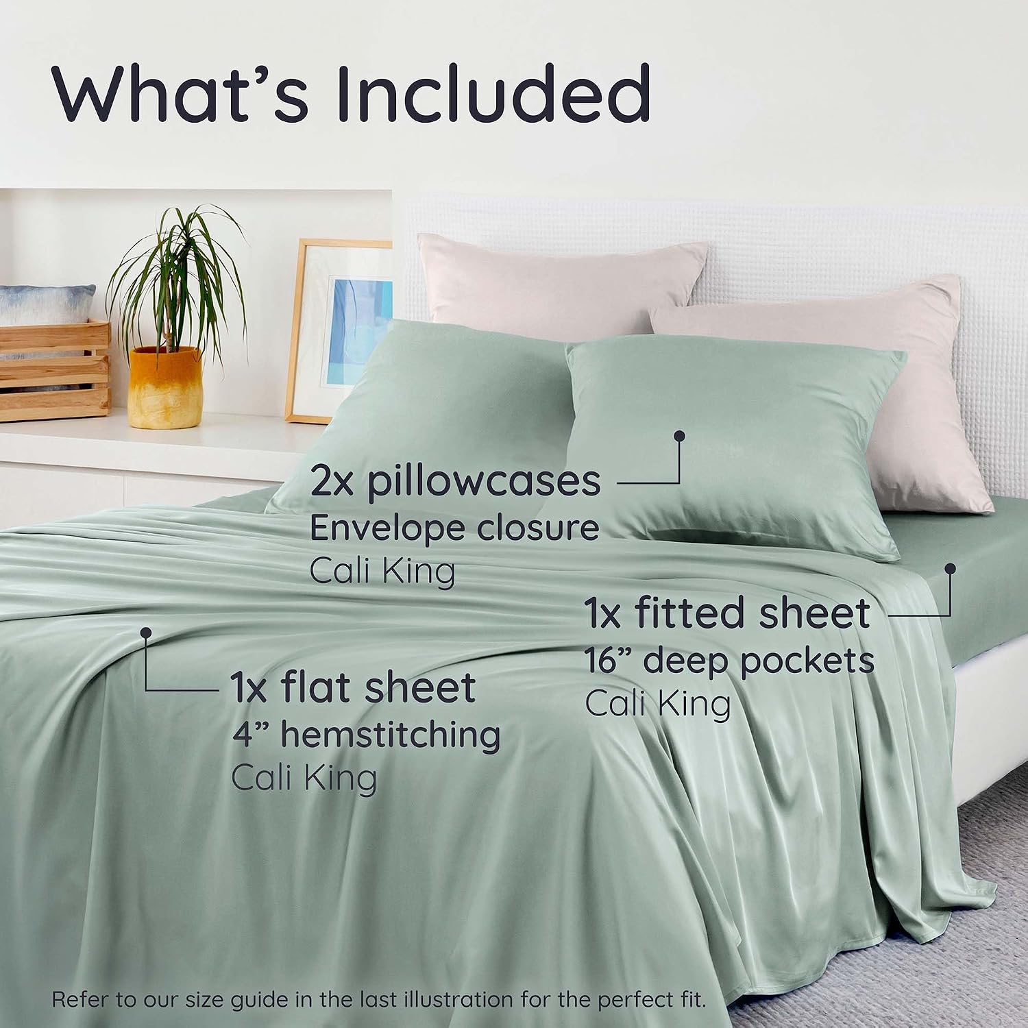 Bambaw 100% Viscose Derived from Bamboo Sheets California King Size – 4pcs Deep Pocket Cooling Sheets, Fits Up to 16'', Buttery Soft & Luxury California King Set (Sea Glass)