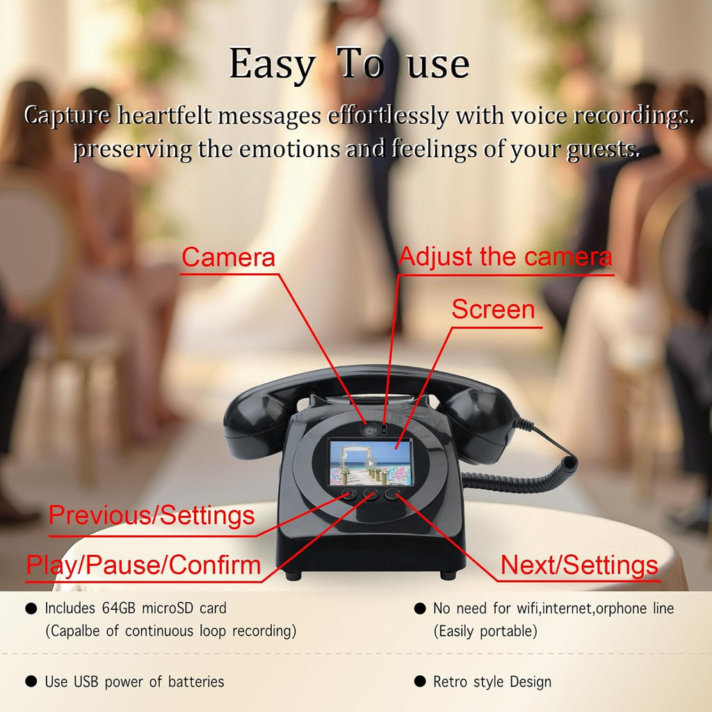 Video Audio Guest Book Wedding Phone,1080P HD Leave a Customized Video Messages, Ideal for a Variety of Memorable Party Occasions for Wedding, Birthday, Baby Shower, Graduation,retire (Black)