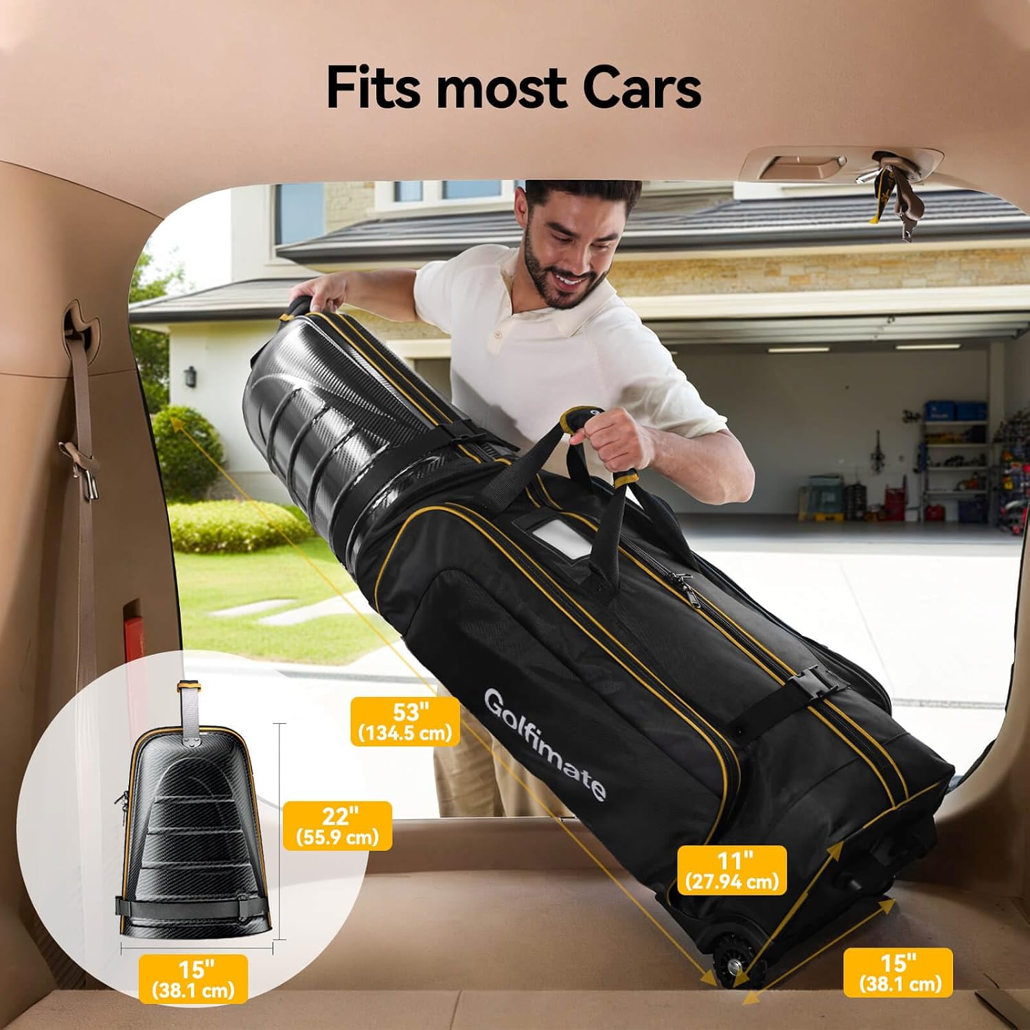 Golf Travel Bags for Airlines with Carbon Fiber Hard Top, Protective Club Traveling Cover with Wheel, Golf Club Carrier Case for Airplanes, Thick Padding, Durable Zippers and 2 Sided Spacious Pockets
