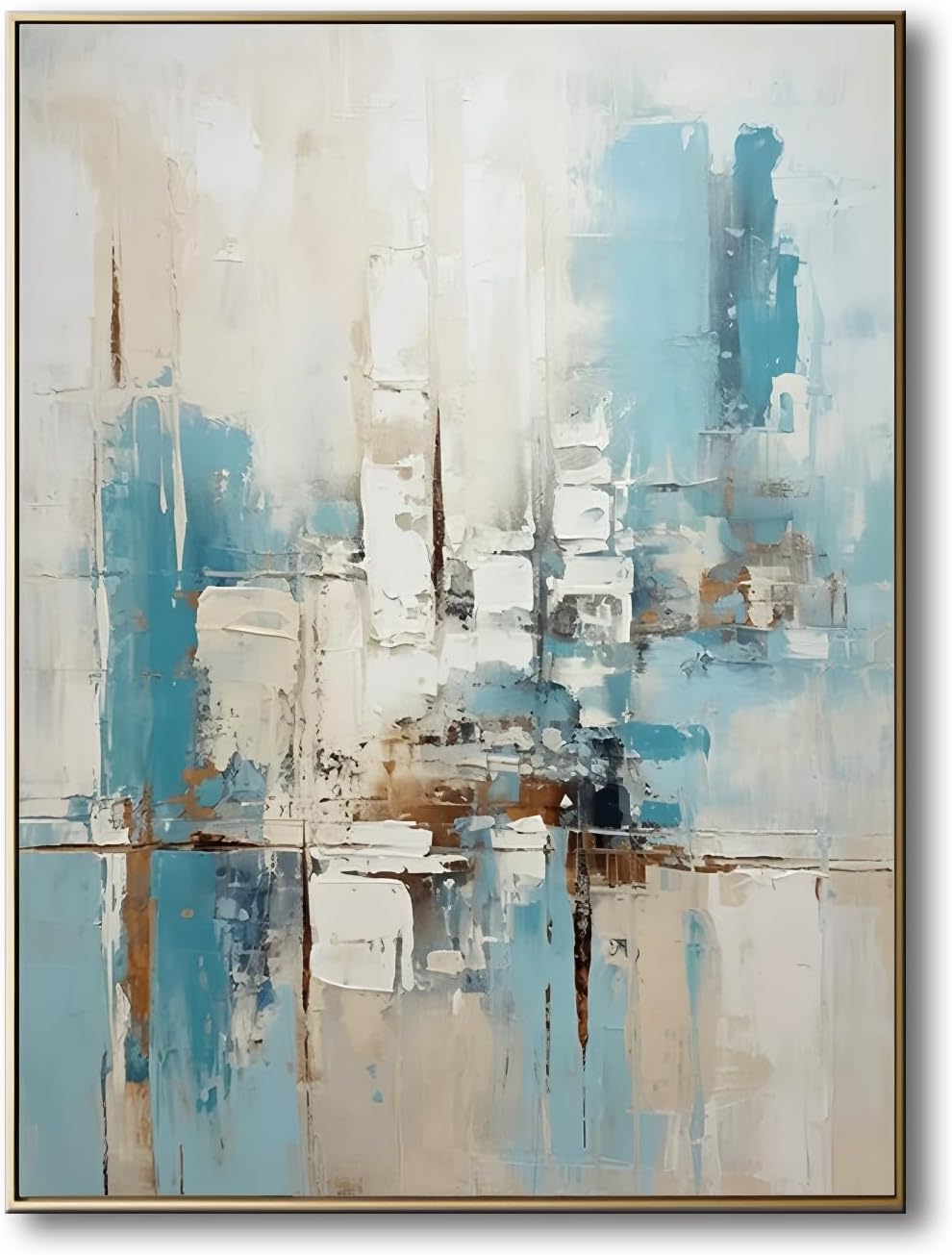 3D Textued Framed Abstract Canvas Wall Art for Office,Hand Painted Blue Abstract Oil Painting For Living Room, Large Textured Wall Decoration for Bedroom Home Décor 28x40 inches