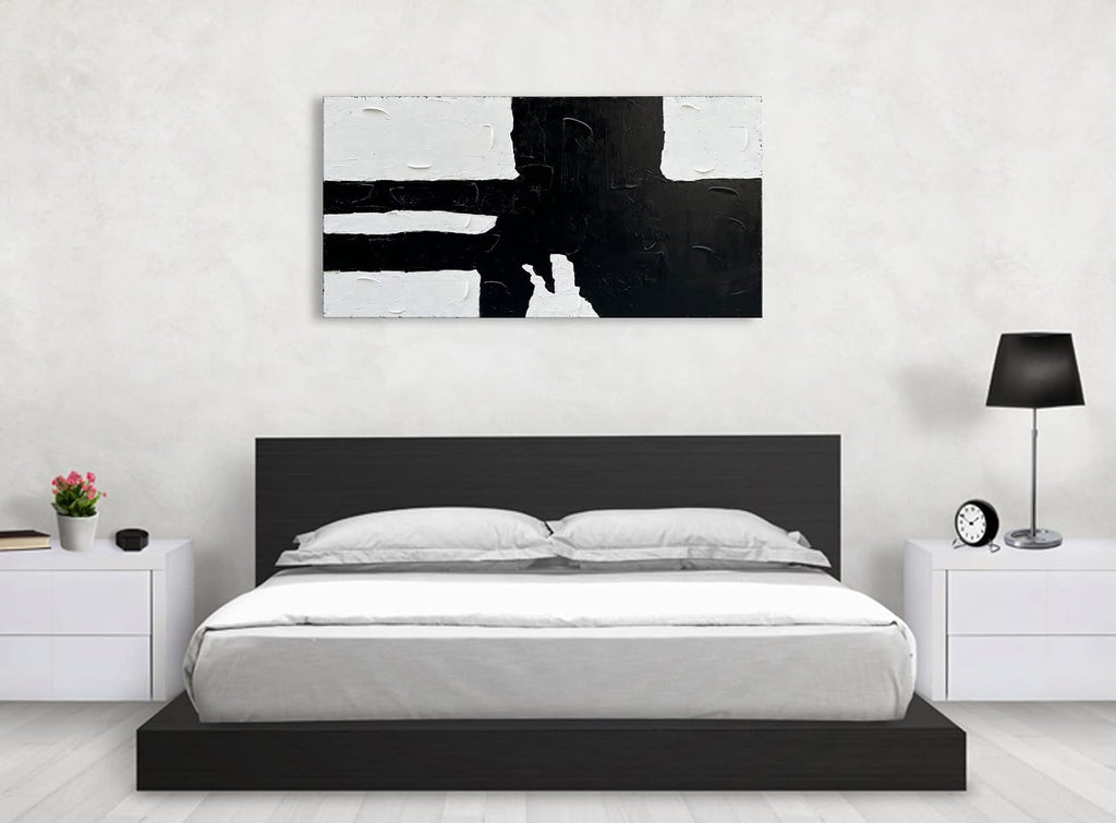 NANKAI Art Hand painted Minimalist style black and white art abstract wall decoration oil painting living room corridor office wall decoration art piece 24x48 inches