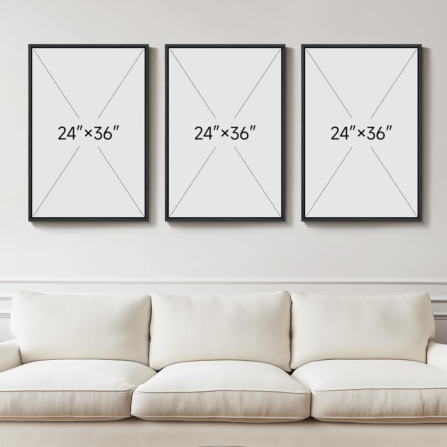 Large Framed Boho Floral Wall Art for Living Room, 3 Piece Mid-Century Modern Abstract Botanical Canvas Painting Prints Artwork for Walls, Black and White Flowers for Bedroom Hallway Office, 24x36