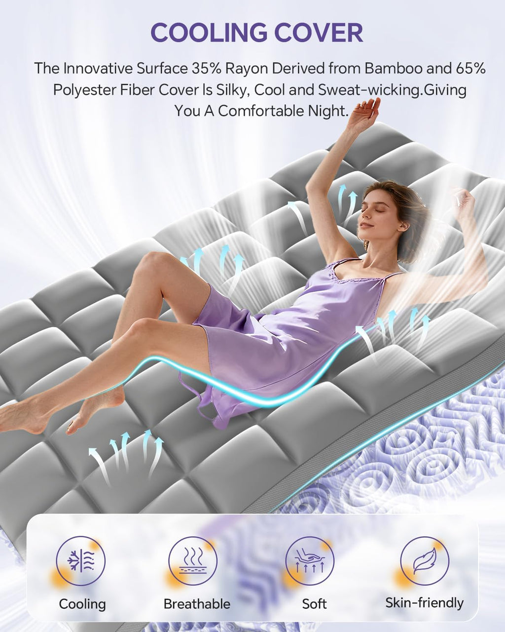 ChiXpace Dual Layer Memory Foam Twin XL Mattress Topper - 3 Inch Cooling Pillow Top Cover Rayon and 2 Inch Gel Egg Crate Foam, Twin XL Extra Long College Dorm Room Essentials (Grey)