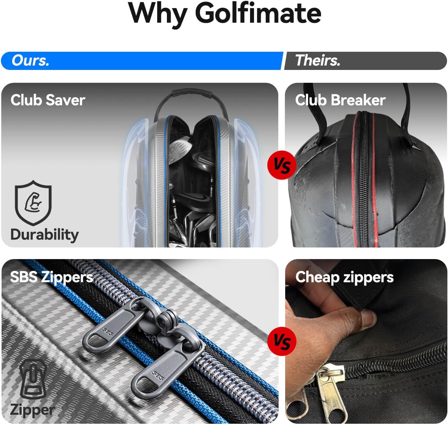 Golf Travel Bags for Airlines with Carbon Fiber Hard Top, Protective Club Traveling Cover with Wheel, Golf Club Carrier Case for Airplanes, Thick Padding, Durable Zippers and 2 Sided Spacious Pockets