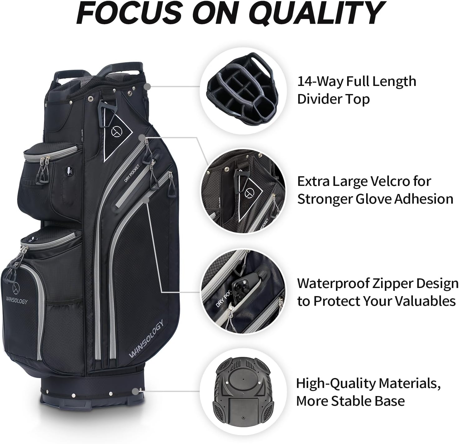 Max Lightweight Golf Cart Bag with Dual Handles and 14 Way Individual Full Length Dividers, Golf Club Bag with 11 Pockets, Large Putter Well, Double Strap Cooler for Men & Women