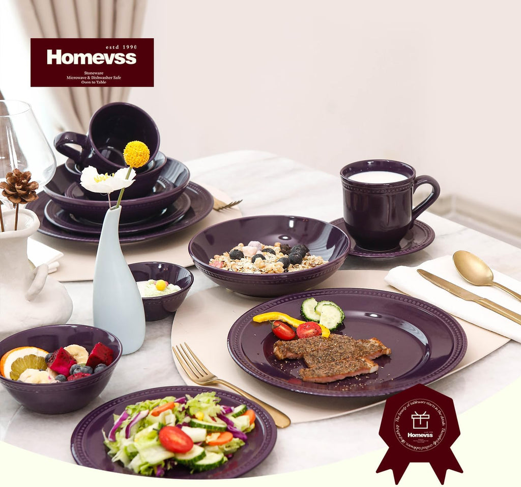 Pearl Dots Stoneware 42PC Dinnerware Set, Purple