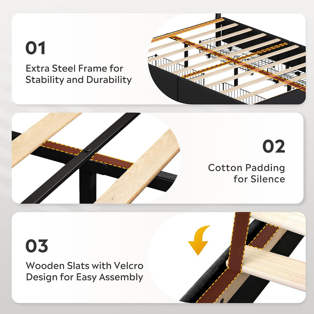 WLIVE King Size Upholstered Bed Frame with 4 Storage Drawers and Headboard, Velvet Platform Bedframe, Sturdy Metal & Wooden Slats Support, No Box Spring Needed, Easy Assembly, Black