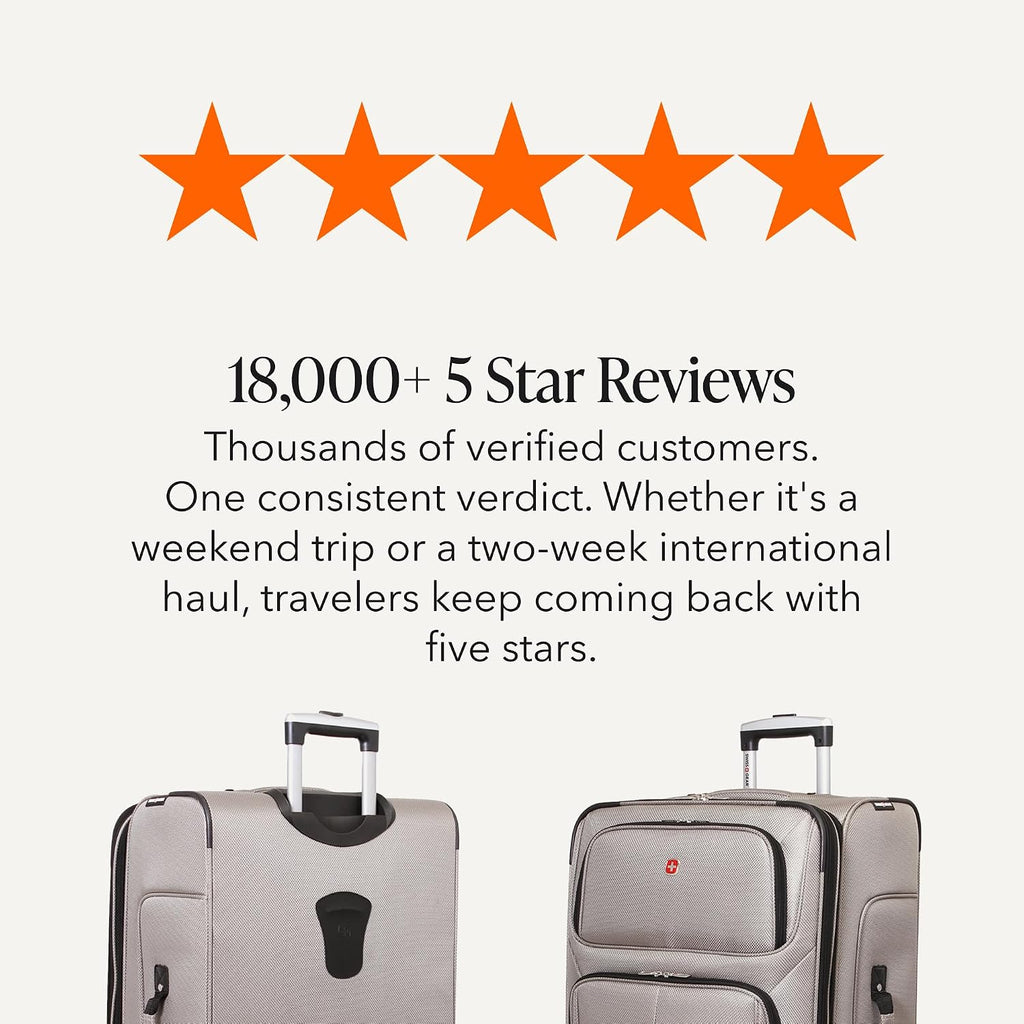 SWISSGEAR Sion Softside Expandable Spinner Luggage Durable Lightweight Travel Suitcase, Pewter, Checked-Large