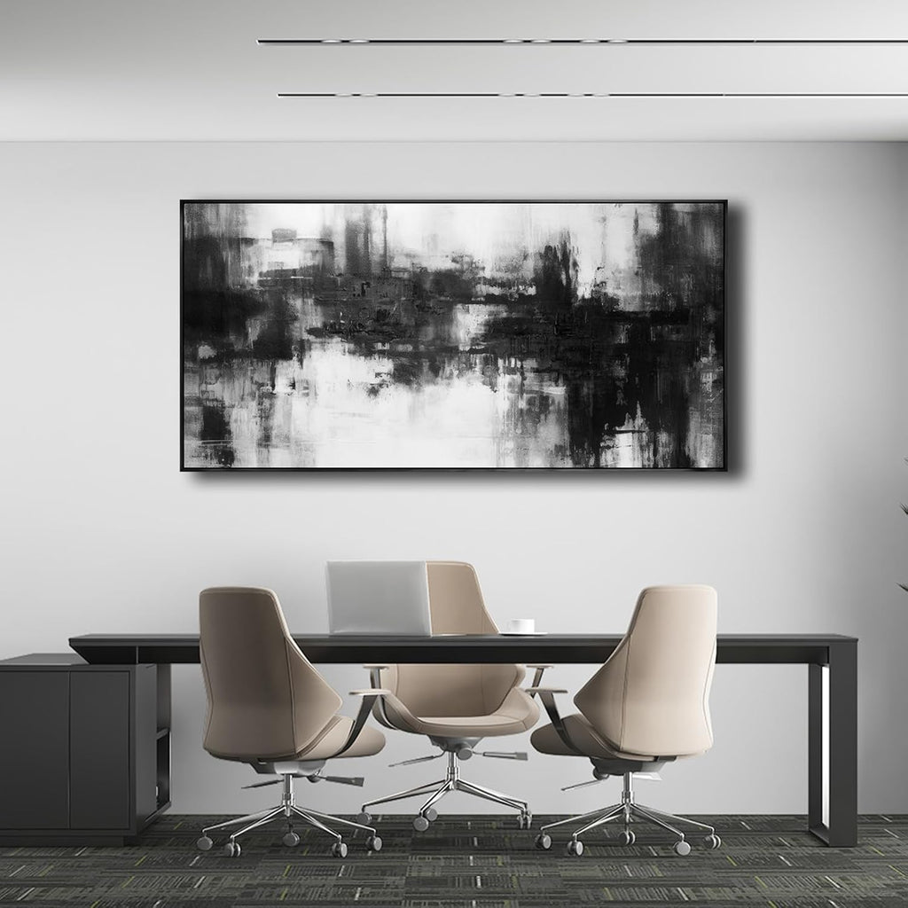 Abstract Wall Art Large Size Framed Home Artwork Decor Black and White Modern Minimalist Canvas Painting Living Room Decor for Bedroom Office Wall Decor 29'x58'