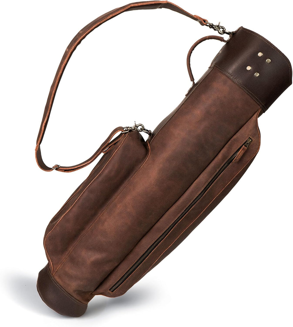Leather Golf Bag with Top Divider & Shoulder Strap, Vintage Club Golf Cart Bags for Men & Women, Carry Sunday Silencer Stand Bag, Mens Travel Walking Cases, Hard Case Light Weight