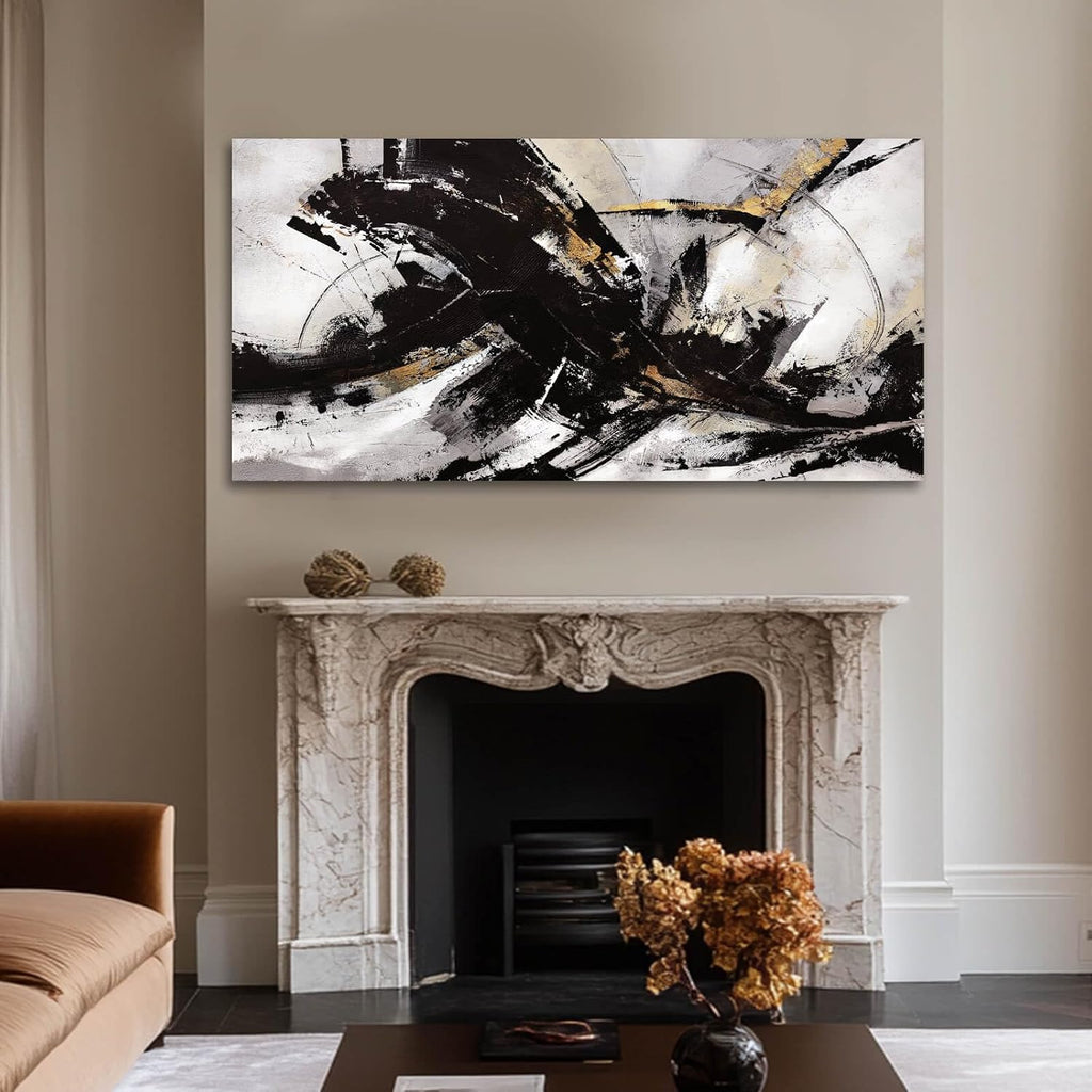 Abstract Wall Art for Living Room Canvas Wall Decor Large Artwork Black And Gold Wall Decorations Black Pictures for Wall 29'x58'