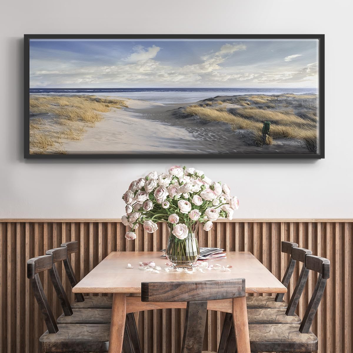 Renditions Gallery Floater Framed Home Decor Coastal Dunes Path Painting Canvas Home Decorations for Lounge Drawing Room Balcony Kitchen - 24'x60' Black Frame LT618
