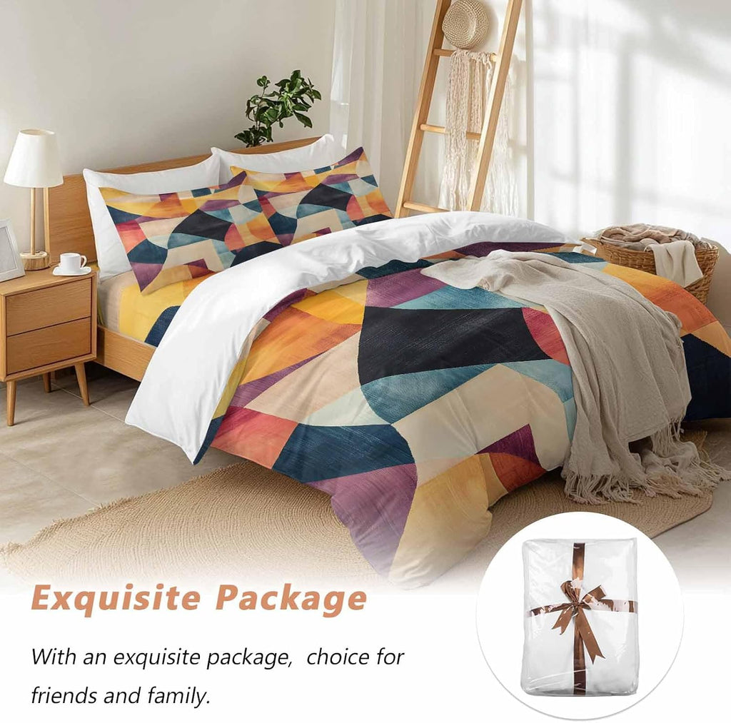 Prime Leader Abstract Art Duvet Cover Set Queen Size 4 Pieces Colorful Geometric Color Block Bedding Set with Zipper Closure, 1 Comforter Cover 86x86 Inches 1 Flat Sheet & 2 Pillow Cases