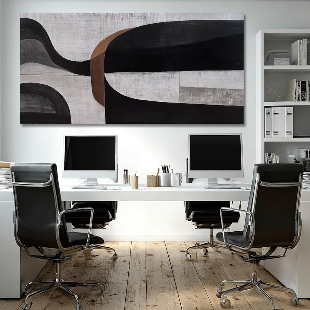 WINKAILIN Large Abstract Black Grey and White Canvas Artwork Modern Geometric Painting for Living Room Bedroom Office Minimalist Wall Decoration 29x58 Inch
