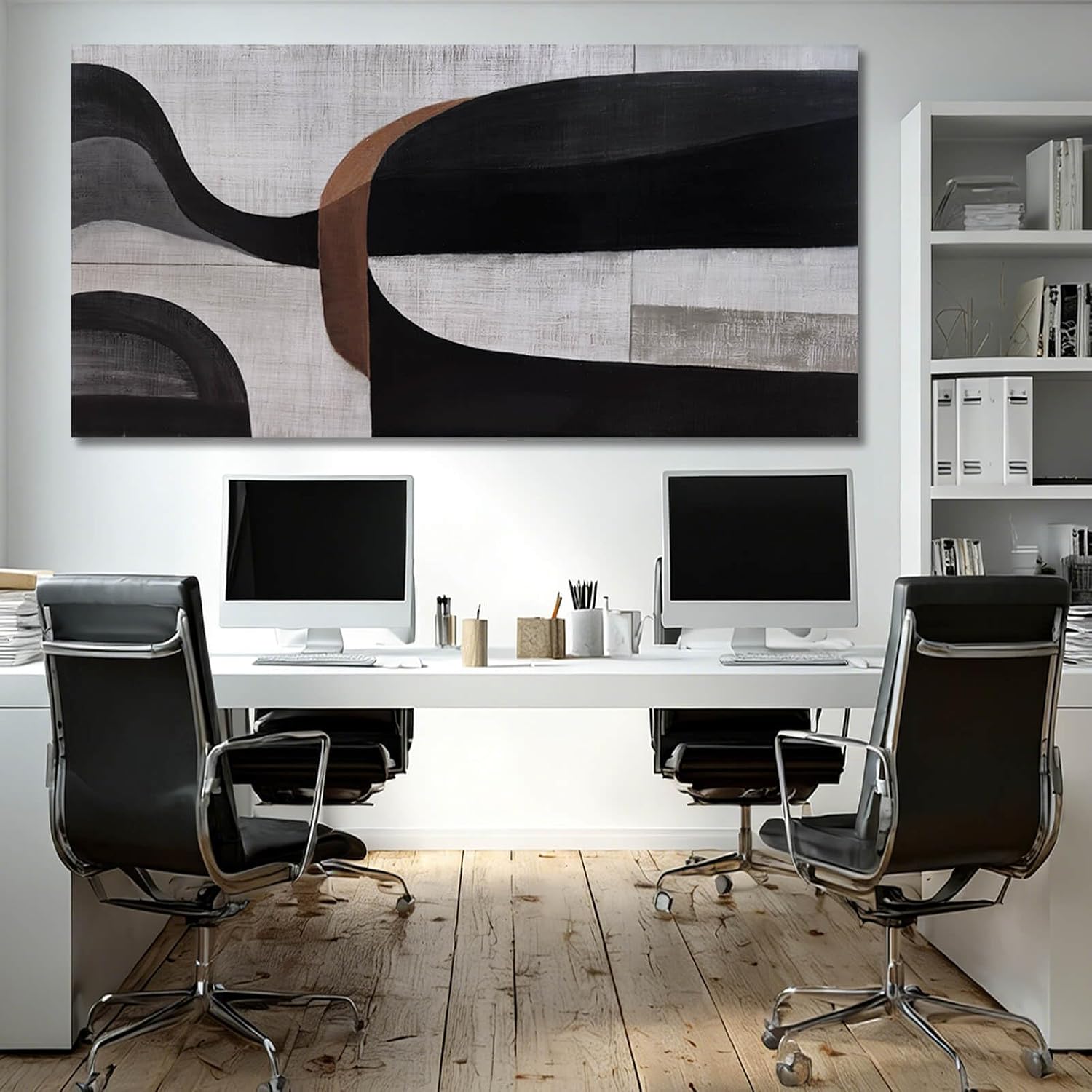 WINKAILIN Large Abstract Black Grey and White Canvas Artwork Modern Geometric Painting for Living Room Bedroom Office Minimalist Wall Decoration 29x58 Inch