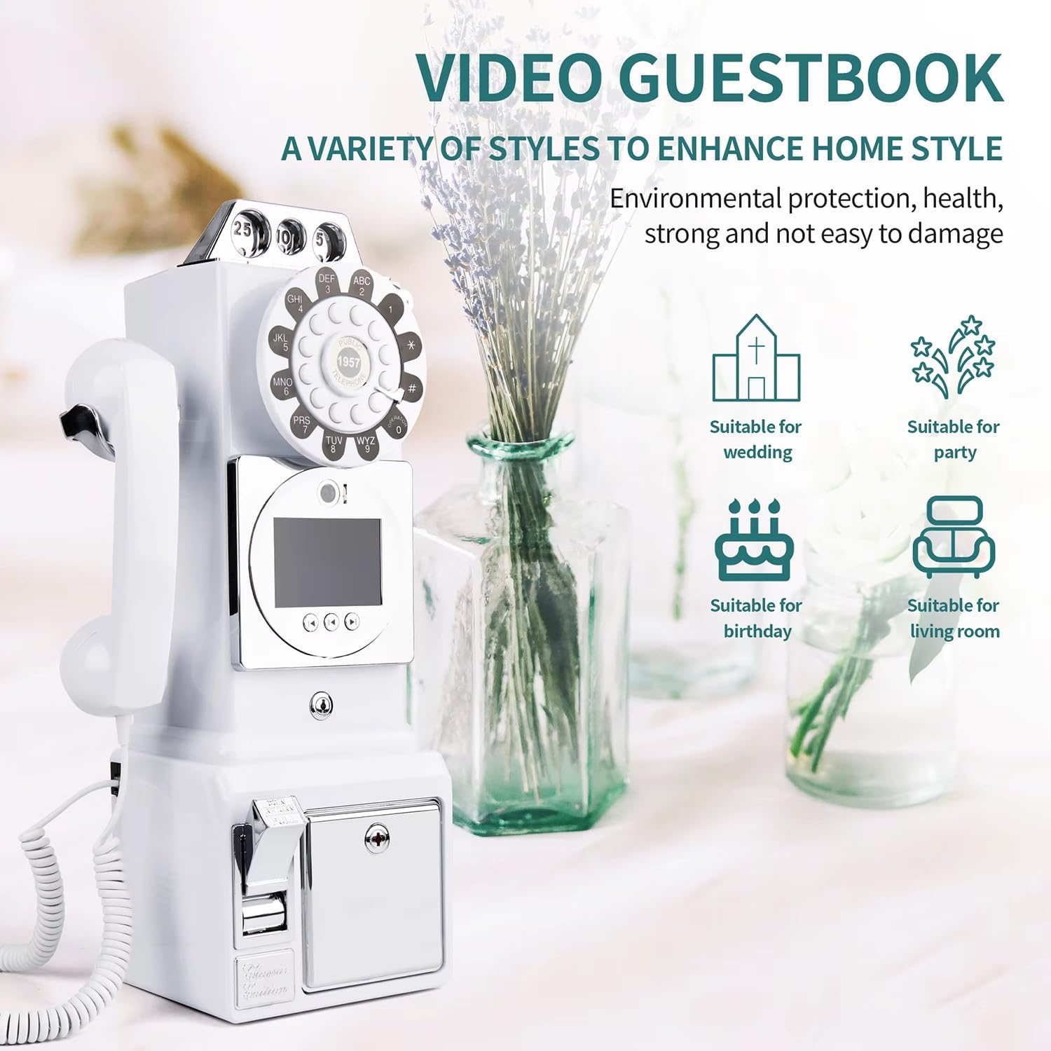 Video Audio Guest Book，Wedding Phone Guestbook,Capture Every Heartfelt Moment, The Ultimate Video Audio Guest Book for Weddings 54x27x20 cm (White)