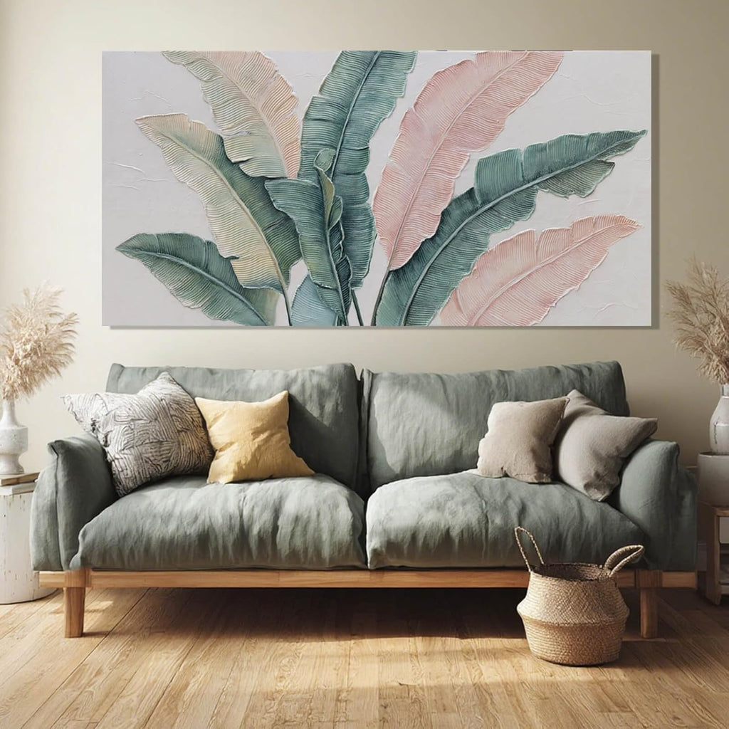 SHEYOYE Large Wall Art, Green Plant Canvas Painting, Pink Modern, Wall Hanging, Cuadros Para Comedor Elegantes y Modernos, For Office, Bedroom, Office | 29' x 58'