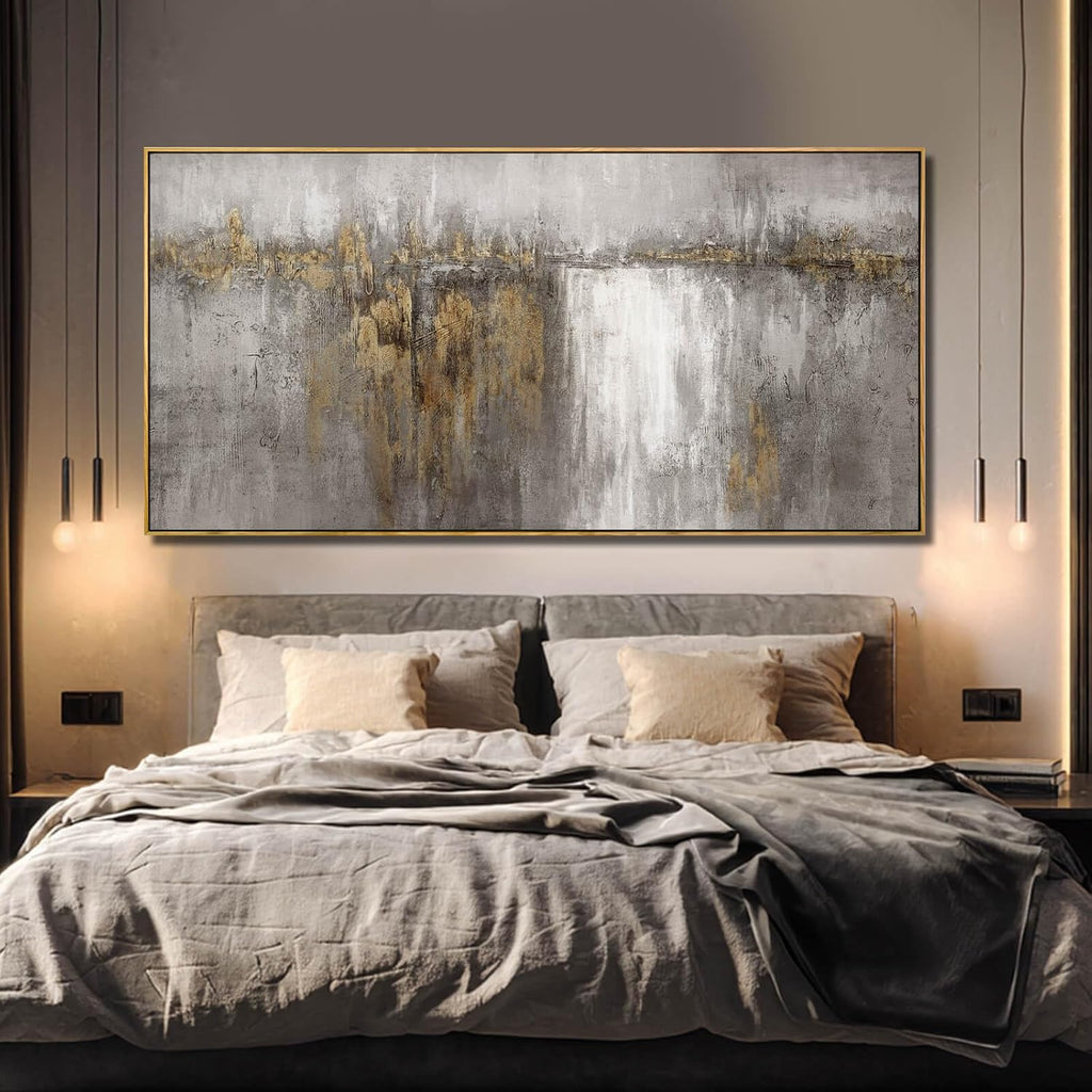Neutral Canvas Arts Gold Wall Art Decor Framed Abstract Pictures Grey Prints Artwork for Living Room Bedroom Dining Room Home Office Decor 29'x58'