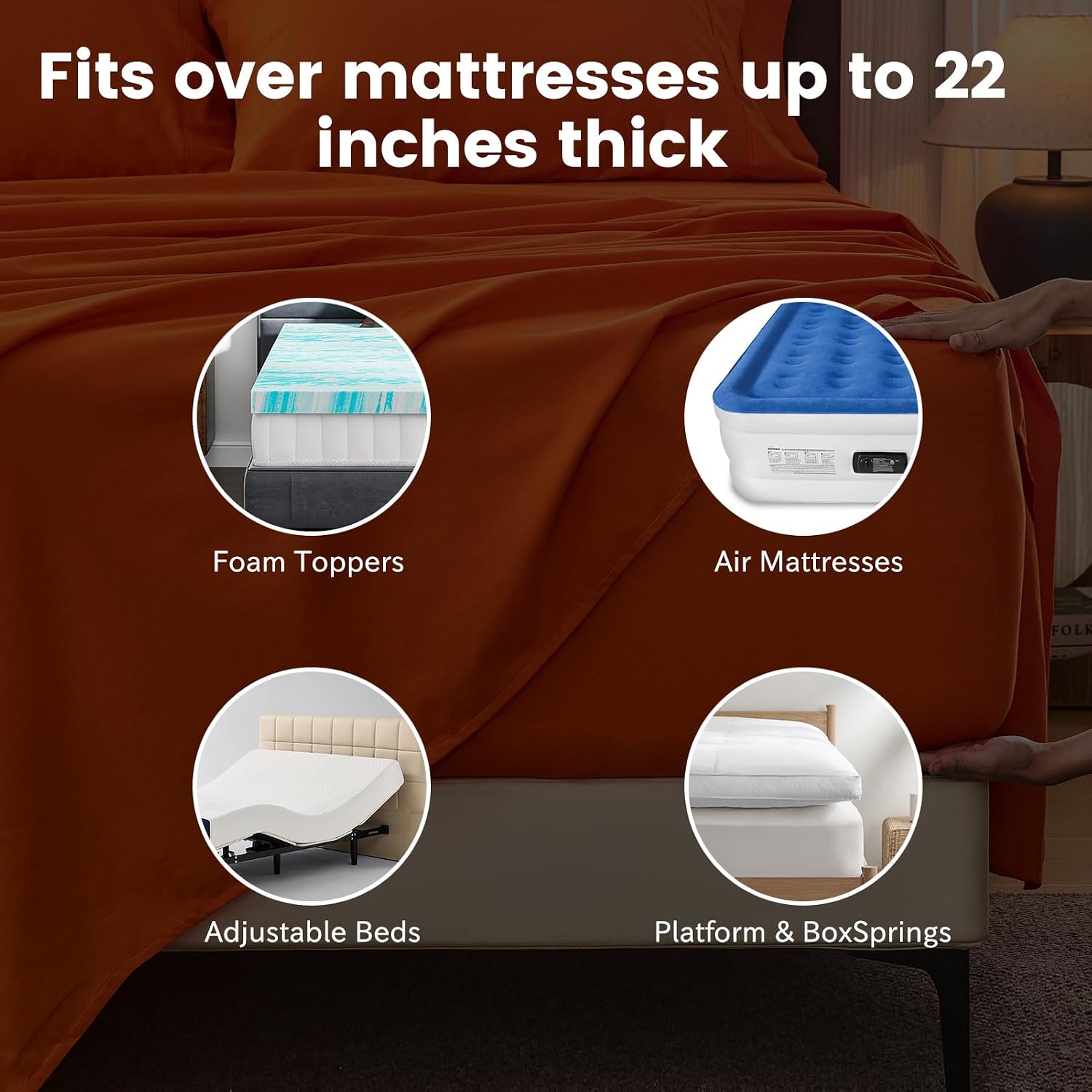 Bedlifes 100% French Linen Sheets King Size 18-24' Extra Deep Pocket 4-Piece Set Breathable & Moisture-Wicking,Soft & Durable Sheets for Thick Mattresses(Orange)