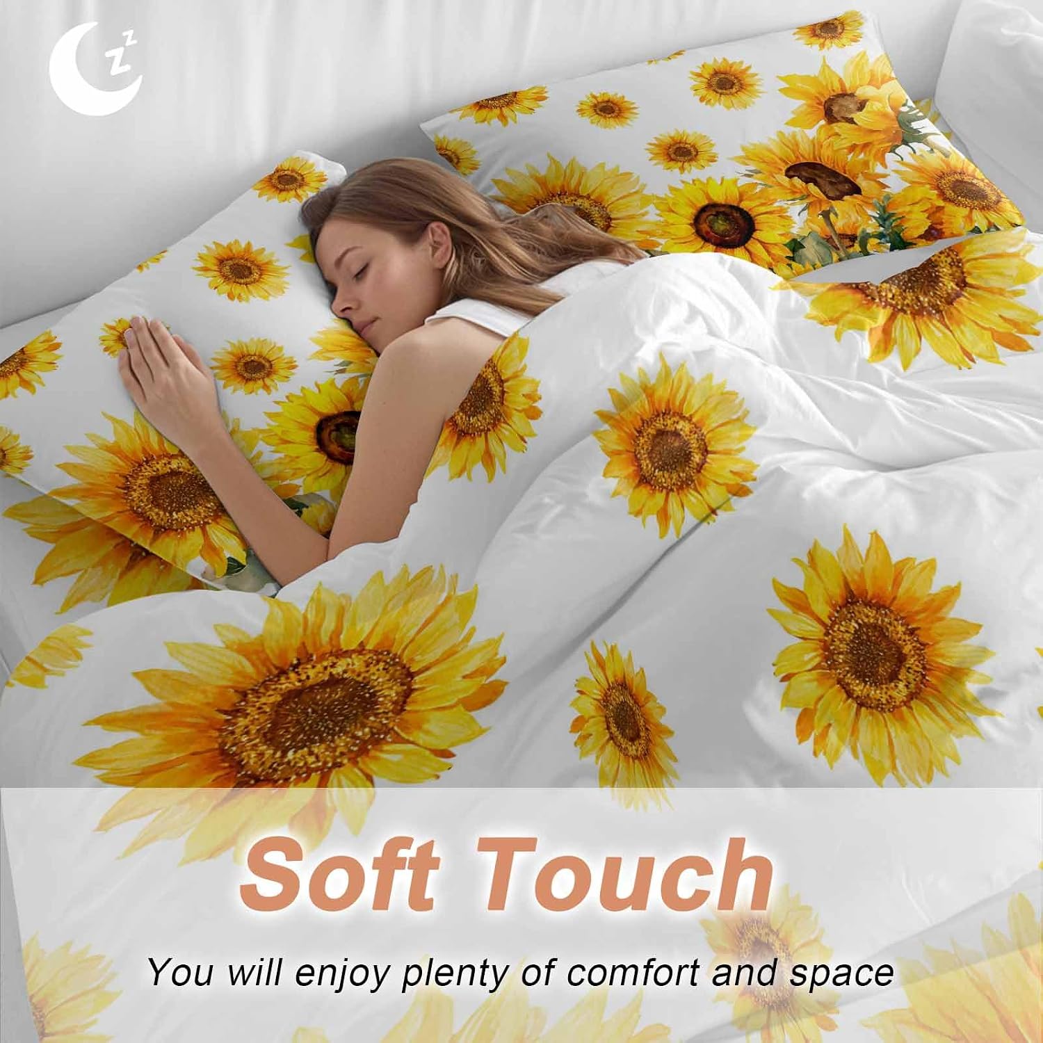 Prime Leader Summer Sunflower Duvet Cover Set Queen Size 4 Pieces Watercolor Flowers Farmhouse Bedding Set with Zipper Closure, 1 Comforter Cover 90x92 Inches 1 Flat Sheet & 2 Pillow Cases