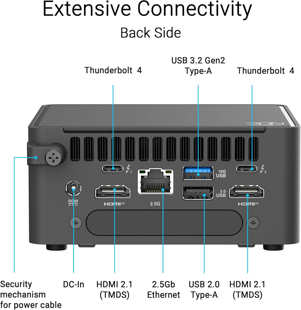 ASUS NUC 15 Pro Tall Barebones Mini PC with Intel Series 2 Core Ultra 5 225H, up to 96GB DDR5 RAM, Dual Storage, Thunderbolt™ 4, Wi-Fi 7 & Bluetooth 5.4, Toolless Chassis Access, VESA Mount Included