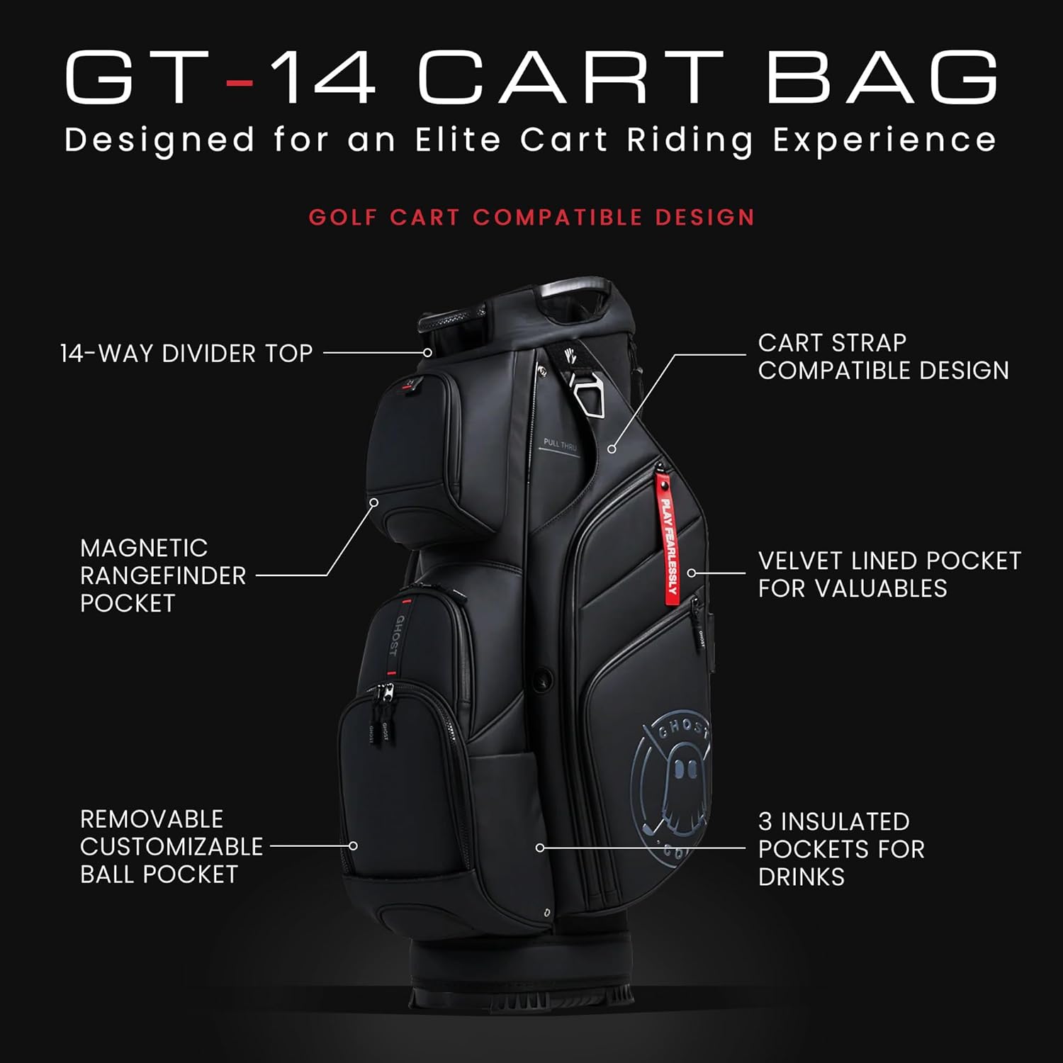 Ghost Golf Cart Bags, GT-14 - Golf Bags for Men & Women, 14-Way Dividers with Premium Materials & Magnetic Pockets - Golf Bag Capacity with 11 External Pockets