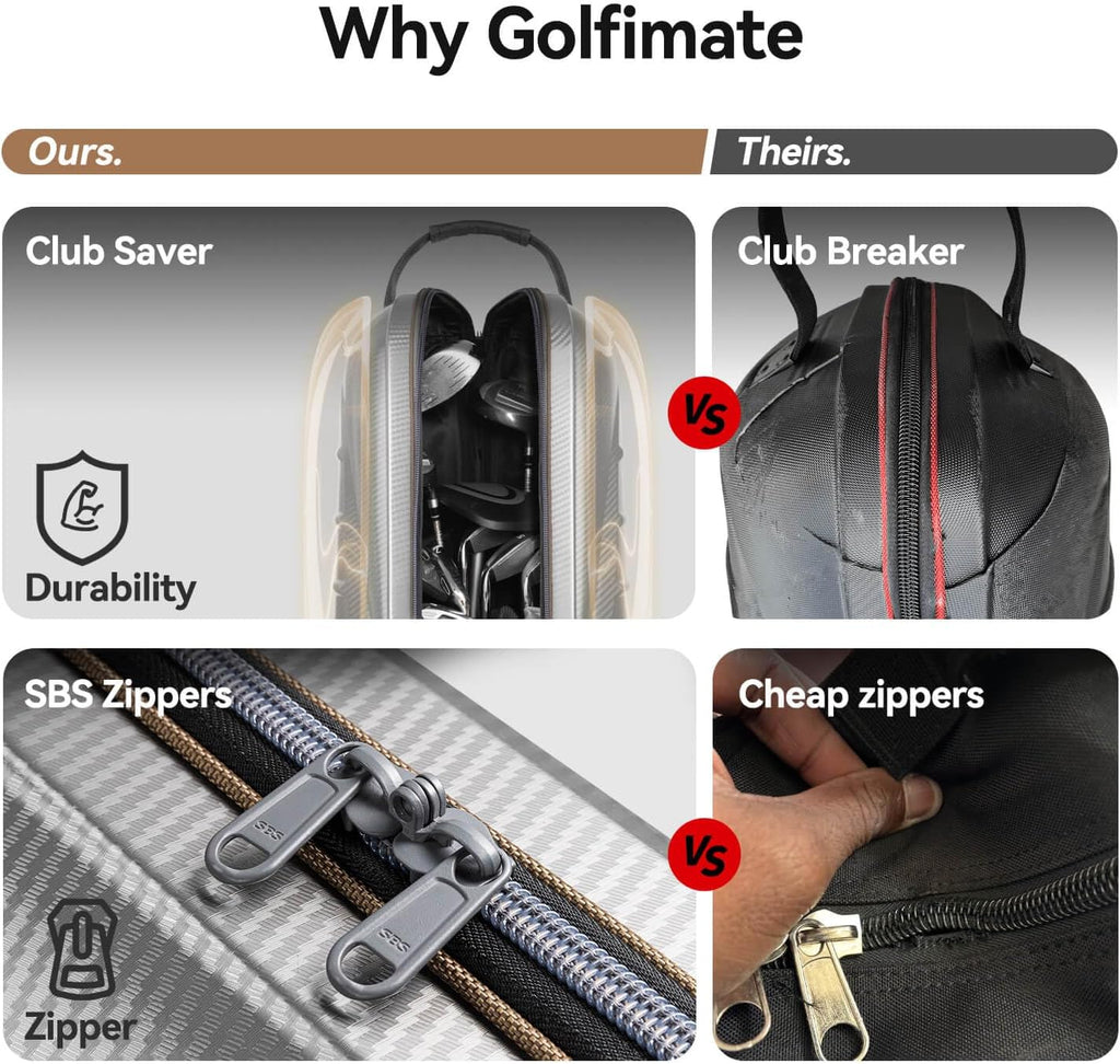 Golf Travel Bags for Airlines with Carbon Fiber Hard Top, Protective Club Traveling Cover with Wheel, Golf Club Carrier Case for Airplanes, Thick Padding, Durable Zippers and 2 Sided Spacious Pockets