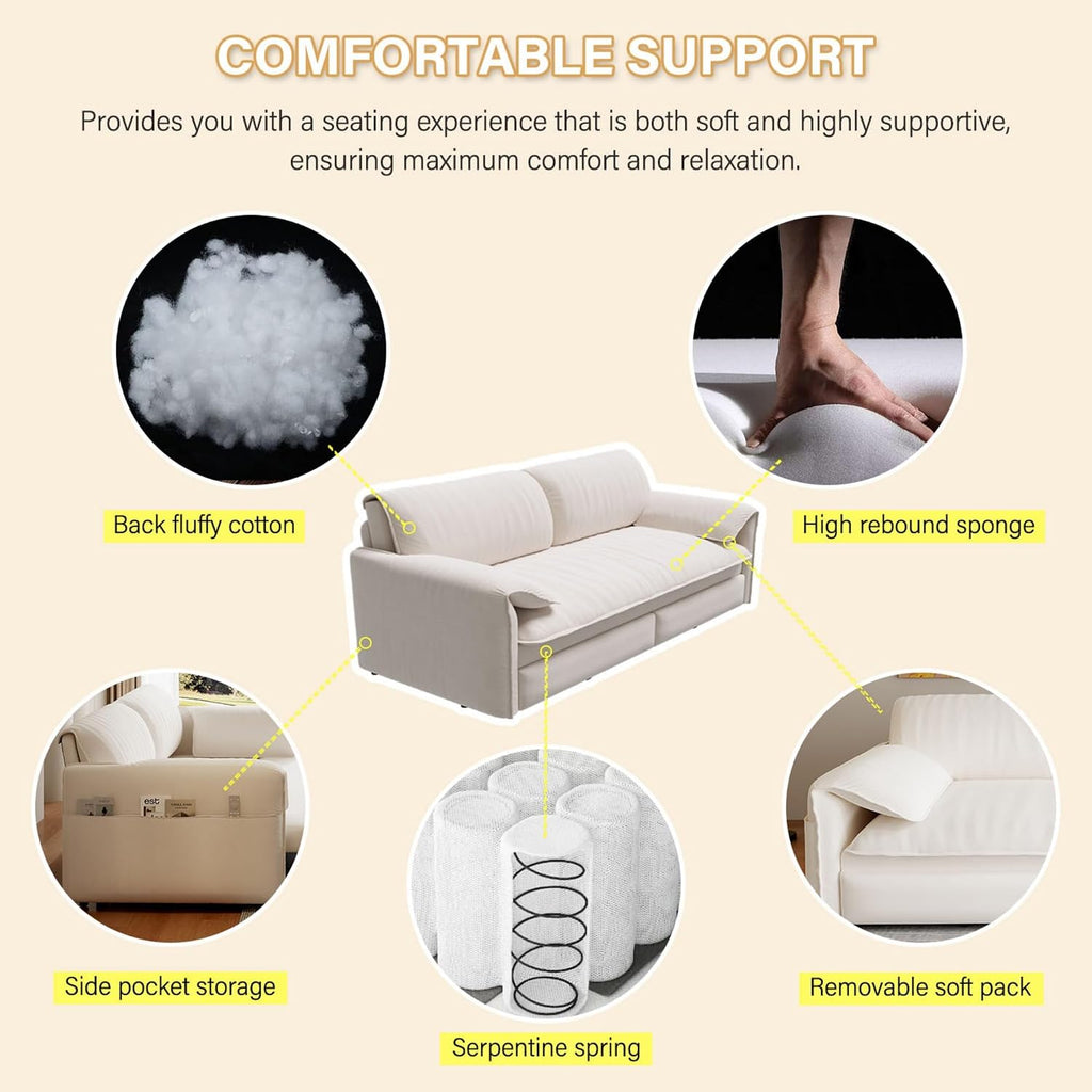 WILLIAMSPACE 66' Queen Pull Out Sofa Bed, 3-in-1 Velvet Convertible Sleeper Sofa Couch with Side Storage, Multi-Functional Loveseat Bed Pull Out Couch for Living Room, Apartment (Beige)