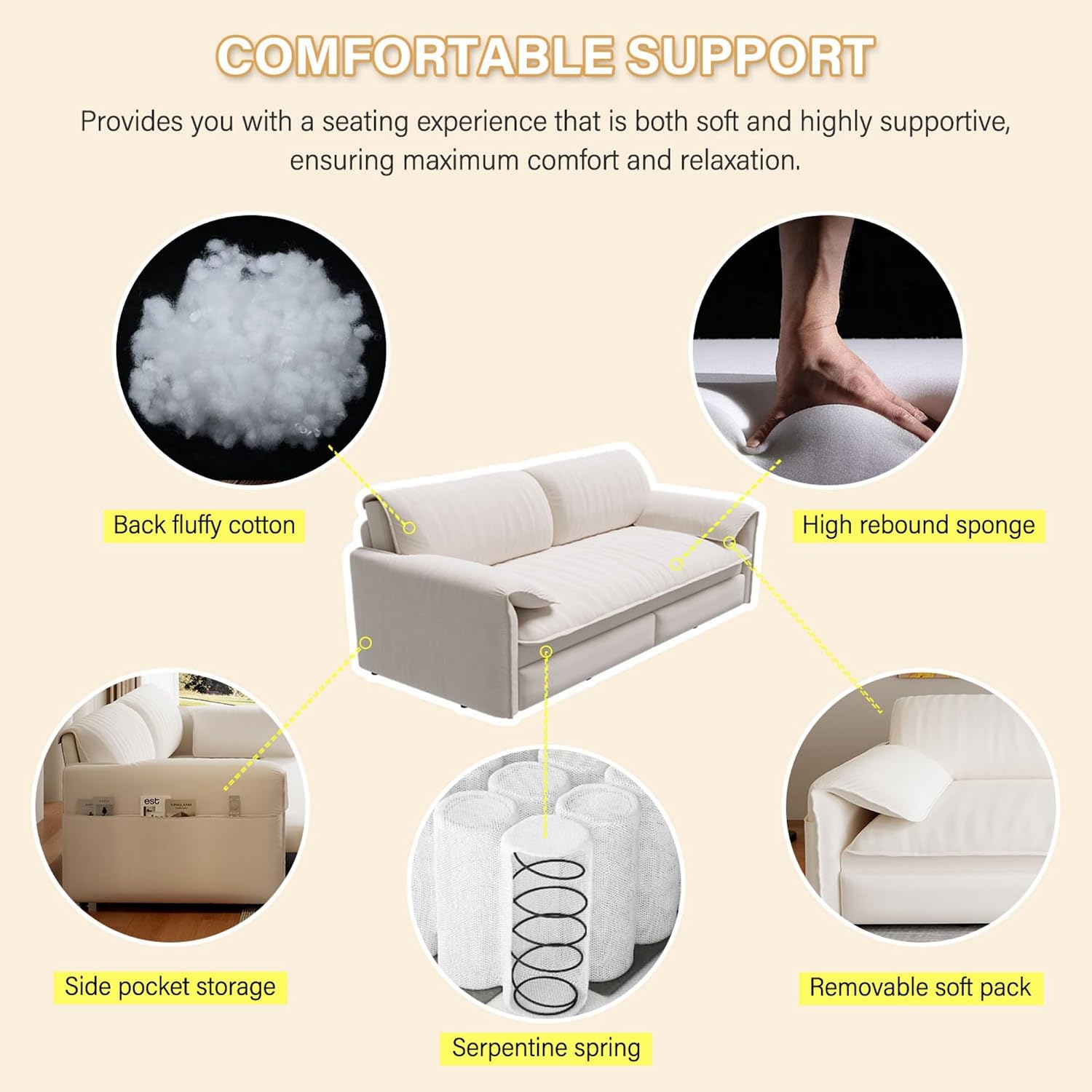 WILLIAMSPACE 66' Queen Pull Out Sofa Bed, 3-in-1 Velvet Convertible Sleeper Sofa Couch with Side Storage, Multi-Functional Loveseat Bed Pull Out Couch for Living Room, Apartment (Beige)