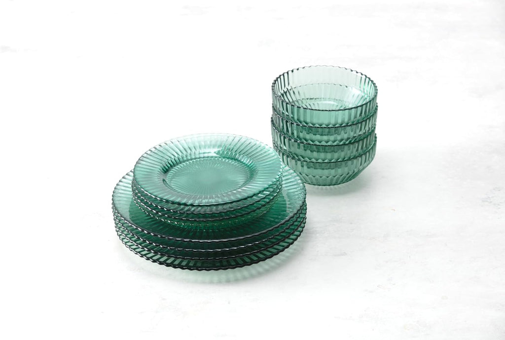 Fortessa Archie Glass, 12 Piece Dinnerware Set (Service for 4), Verde Green