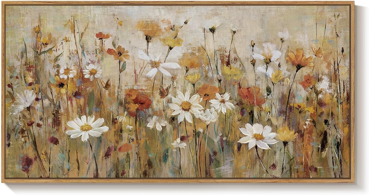 Large Framed Vintage Botanical Wall Art for Living Room, Neutral Rustic Floral Canvas Painting Prints, Retro Cottage Core Flower Picture for Farmhouse Bedroom Dining Room Office Wall Decor, 30x60 Inch
