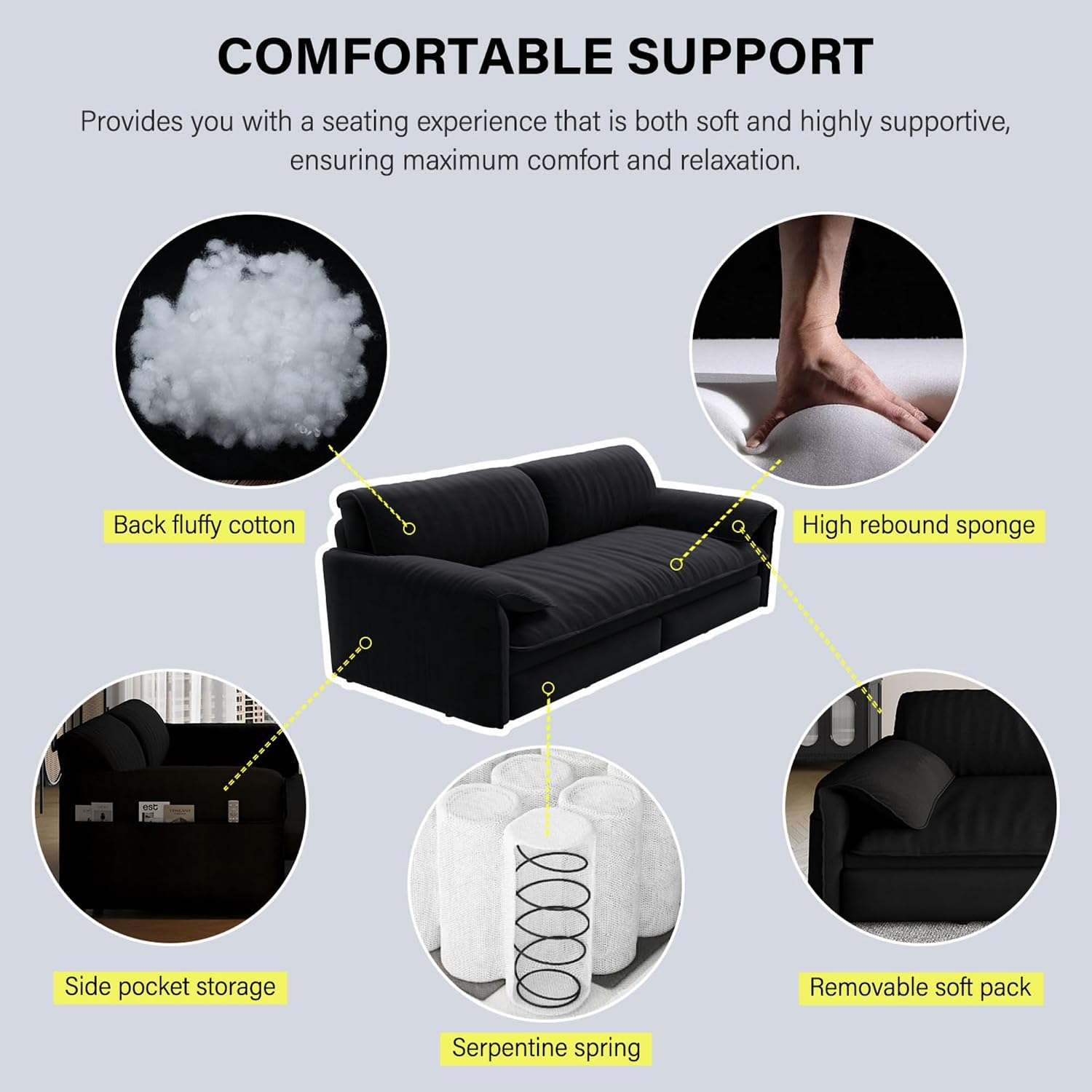 WILLIAMSPACE 66' Queen Pull Out Sofa Bed, 3-in-1 Velvet Convertible Sleeper Sofa Couch with Side Storage, Multi-Functional Loveseat Bed Pull Out Couch for Living Room, Apartment (Black)
