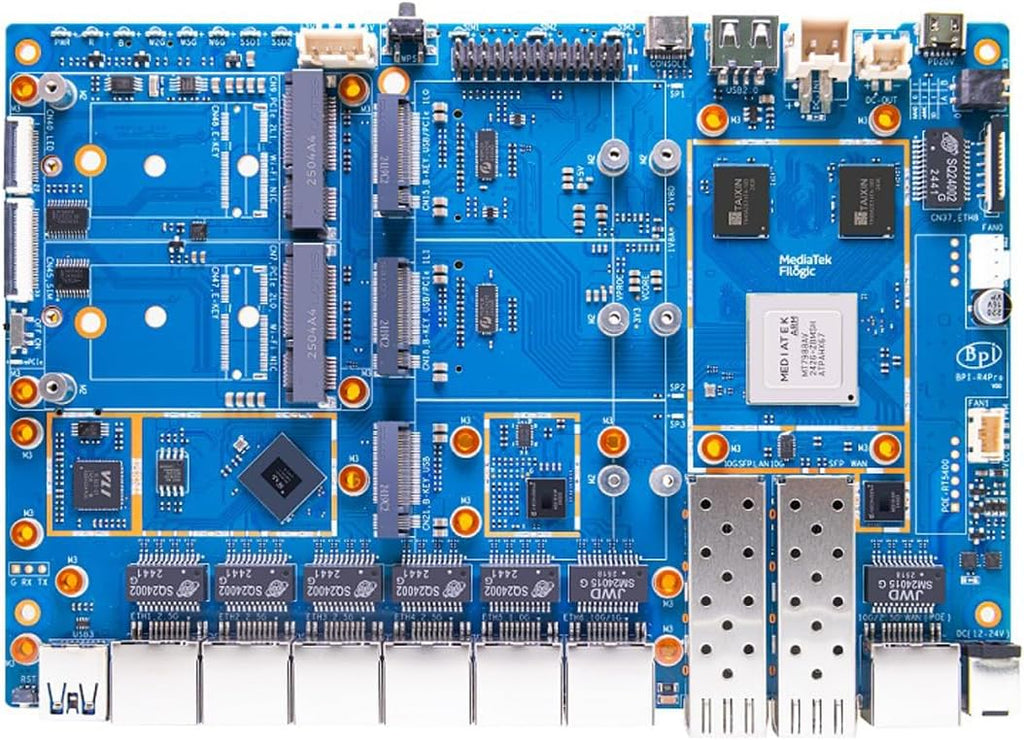 Banana Pi BPI-R4 Pro 8X/4E WiFi 7 Wireless Dual-Band WiFi Router Board OpenWRT, MediaTek MT7988A30K DMIPS SoC - 2X 10GbE SFP&RJ45, 4X 2.5GbE LAN for NAS Smart Home Gateway (Bundle1, 4E)