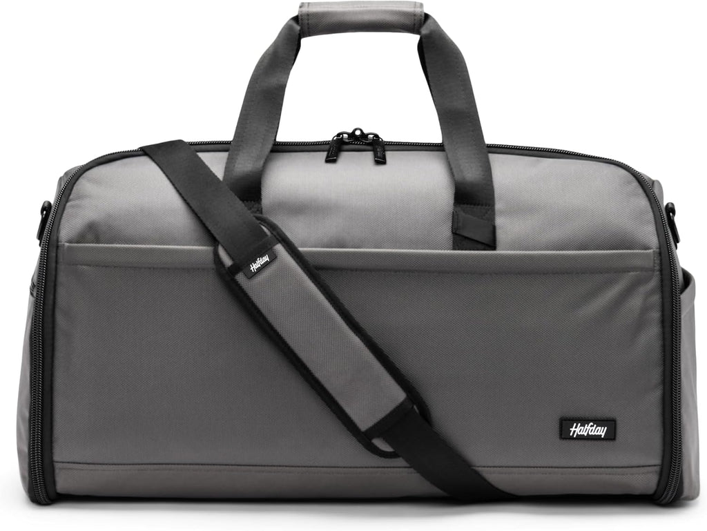Halfday Convertible 2-in-1 Premium Garment Duffel Weekender Bag 45L: Wrinkle-Free Travel (Hanging Suit Compartment, Shoe Pockets, Trolley Sleeve), Balistic Nylon Carry-on, Ash
