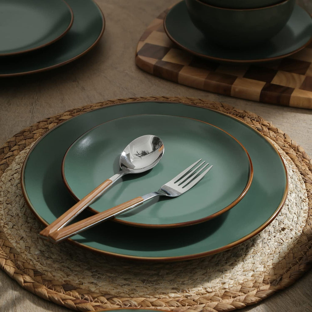 Stone Lain Brasa Stoneware 32 Piece Modern Dinnerware Sets, Plates and Bowls, Service for 8, Green, Microwave & Dishwasher Safe