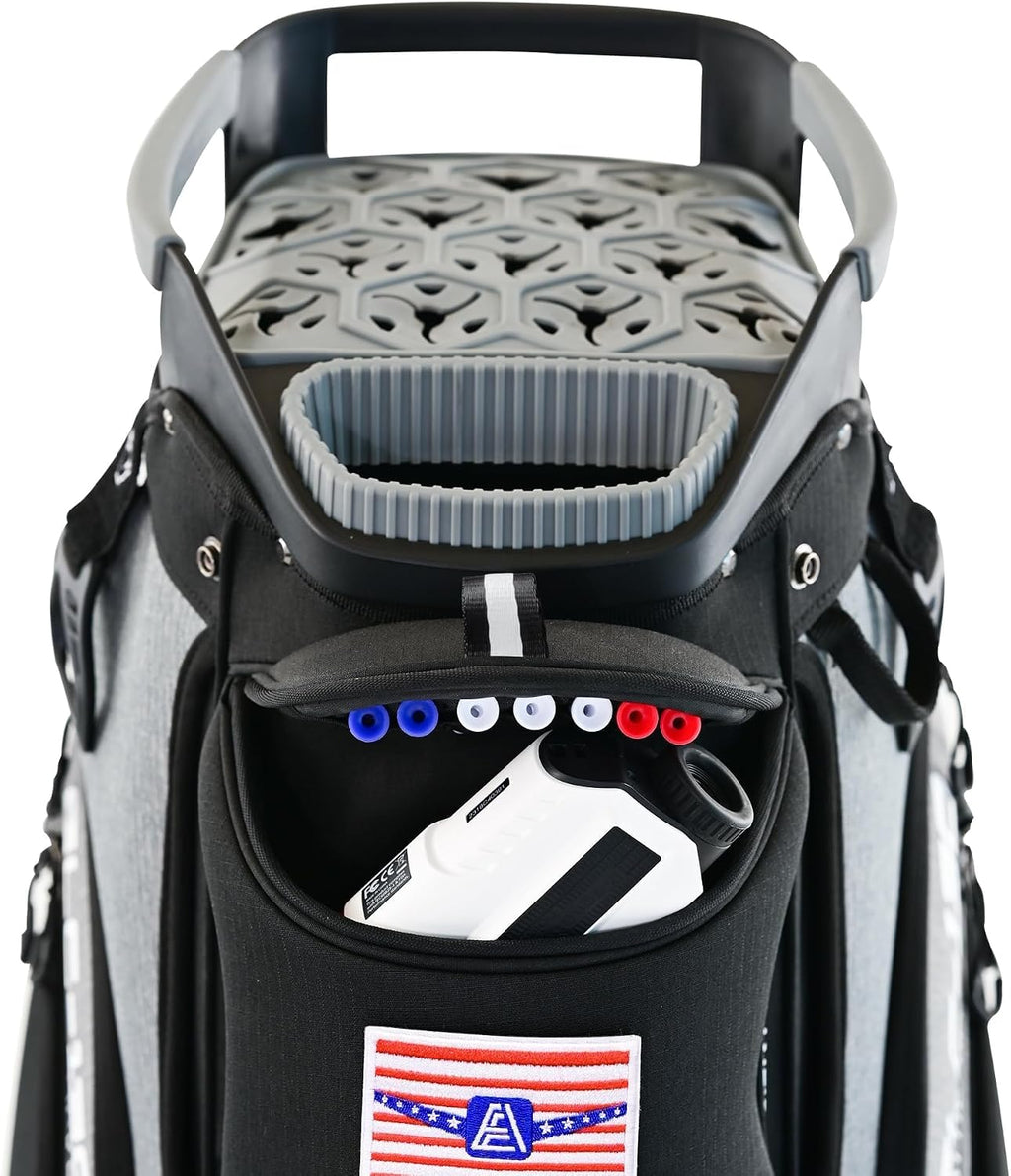 ASK ECHO Soundless 15-Divider Golf Cart Bag, Grip Locking Bottom with Rain Cover