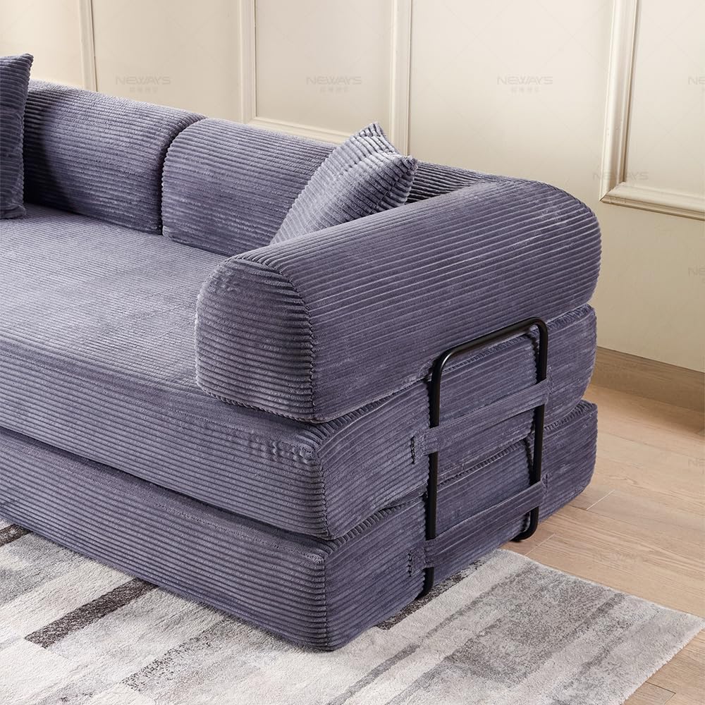 WILLIAMSPACE 77.9' Modern Loveseat Sofa Fold-Out Sofa Bed, Convertible Chair Floor Couch with Removable Backrest, Comfy Sofa Folding Mattress Couch Bed for Living Room, Bedroom, Corduroy, Gray