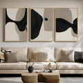 Large Framed Neutral Abstract Wall Art for Living Room, 3 Piece Black and Beige Canvas Artwork for Walls, Abstract Modern Minimalist Painting Prints Wall Decor for Hallway Dining Room Office, 24x36 In