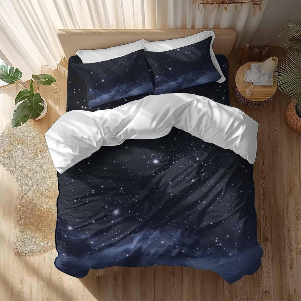 Prime Leader Starry Sky Duvet Cover Set Queen Size 4 Pieces Dreamlike Night Universe Gradient Bedding Set with Zipper Closure, 1 Comforter Cover 86x86 Inches 1 Flat Sheet & 2 Pillow Cases