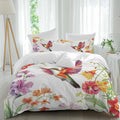 Prime Leader Retro Duvet Cover Set Queen Size 4 Pieces Hummingbird Wildflowers Pastoral Spring Scenery Bedding Set with Zipper Closure, 1 Comforter Cover 90x92 Inches 1 Flat Sheet & 2 Pillow Cases