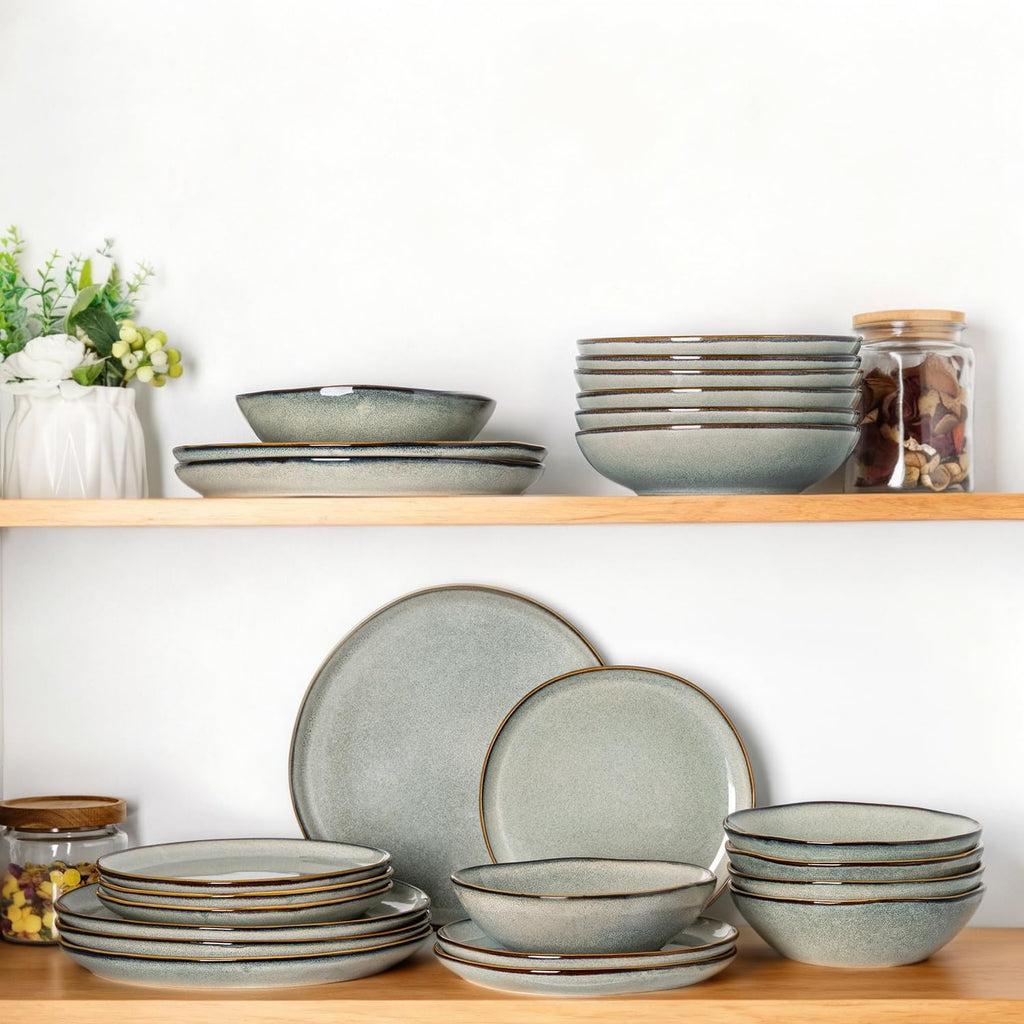 AmorArc Ceramic Dinnerware Sets,Handmade Reactive Glaze Stoneware Plates and Bowls Sets,Highly Scratch Resistant | Dishwasher & Microwave Safe Dishes Set,Service for 8 (24pc)