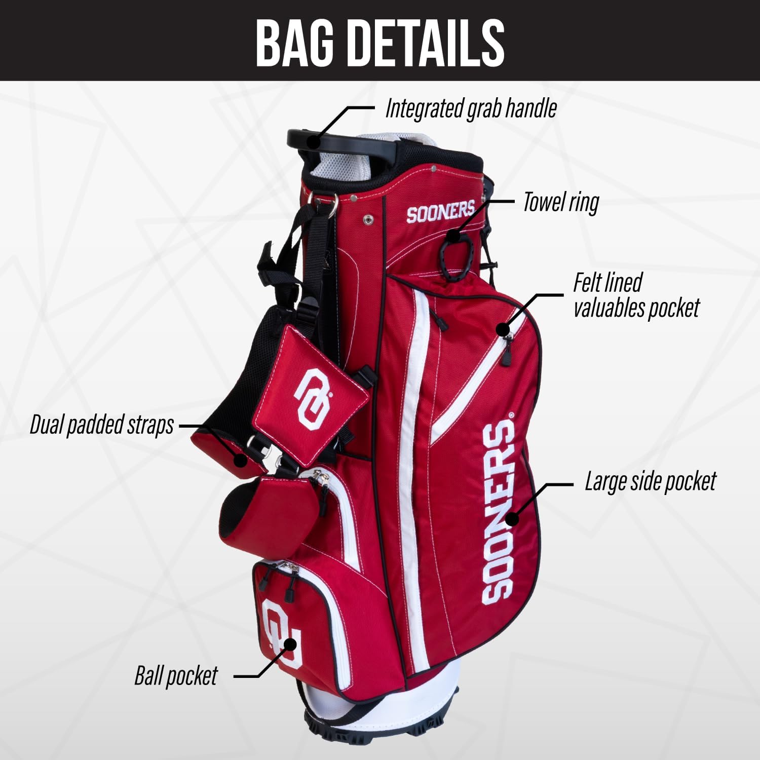 Team Golf NCAA Fairway Golf Stand Bag, Lightweight, 14-Way Top, Spring Action Stand, Insulated Cooler Pocket, Padded Strap, Umbrella Holder & Removable Rain Hood