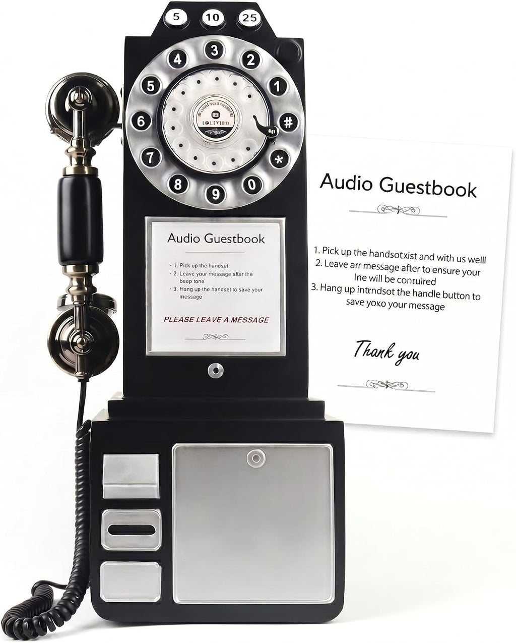 Audio Guest Book Wedding Phone with Vintage Design, Record Customized Audio Message Guest Book for Wedding, Party and Gathering, Black