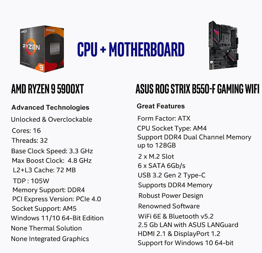MICRO CENTER AMD Ryzen 9 5900XT Desktop Processor with ASUS ROG Strix B550-F Gaming WiFi II AM4 ATX Gaming Motherboard