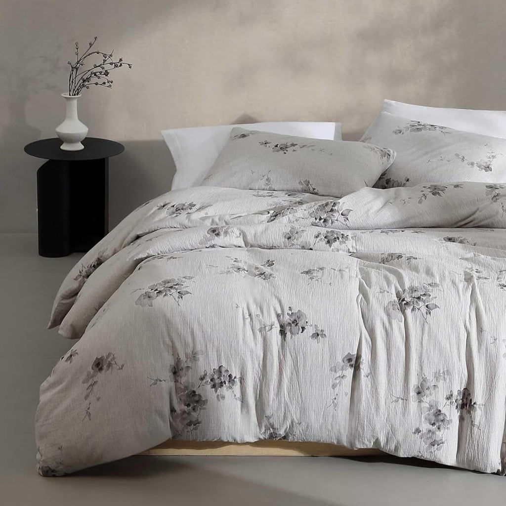 Calvin Klein - Queen Duvet Cover Set, Soft Cotton Bedding, Floral Home Decor (Aquarelle Floral Grey, Queen)