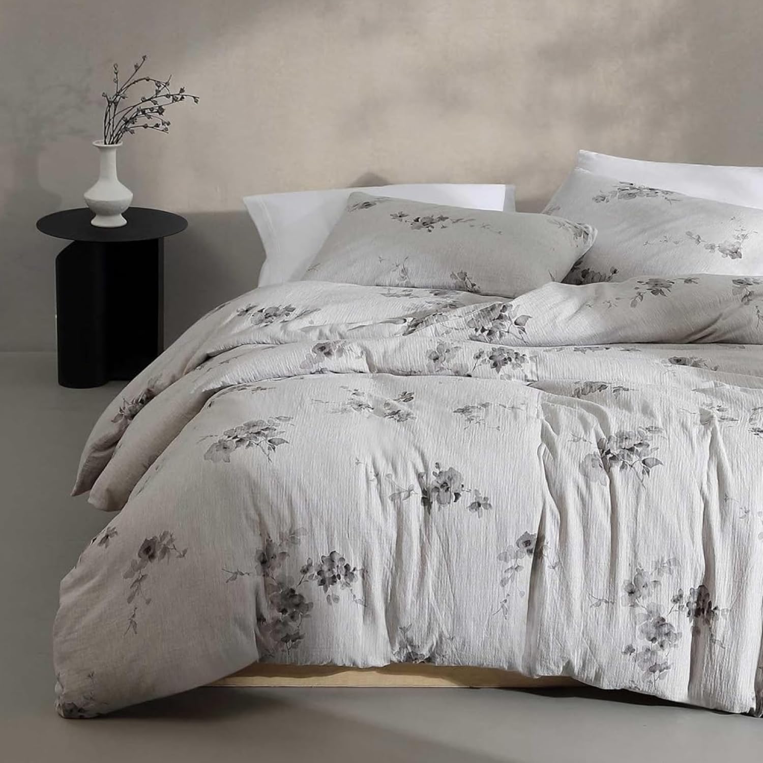 Calvin Klein - Queen Duvet Cover Set, Soft Cotton Bedding, Floral Home Decor (Aquarelle Floral Grey, Queen)