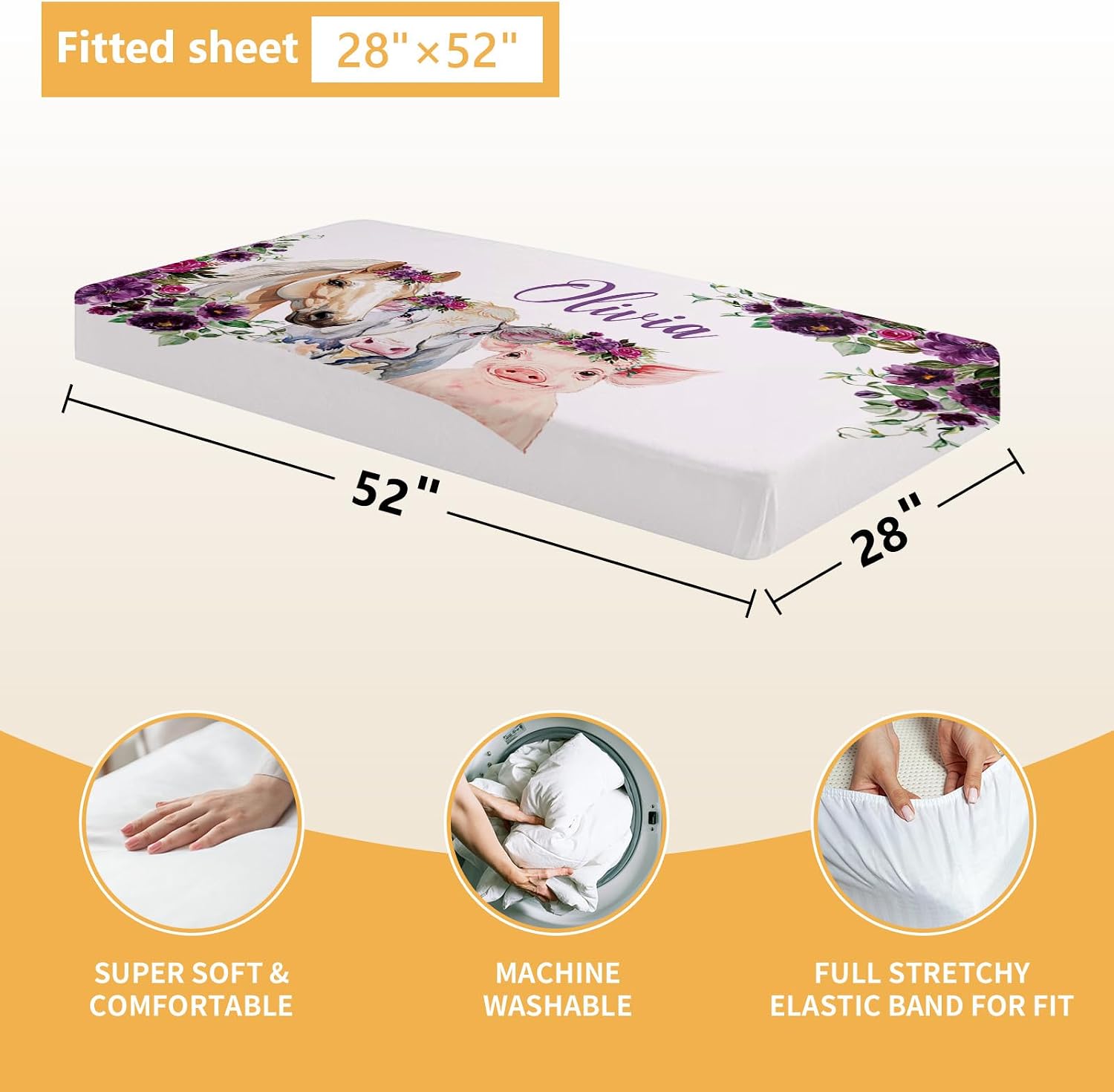 Terwex Custom Baby Crib Bedding Set, 5 Pcs Personalized Name Baby Crib Sets for Infant Toddler, Floral Horse Nursery Bedding Set for Baby Girls, Double Layer Baby Bedding Sets, Gifts for New Parents