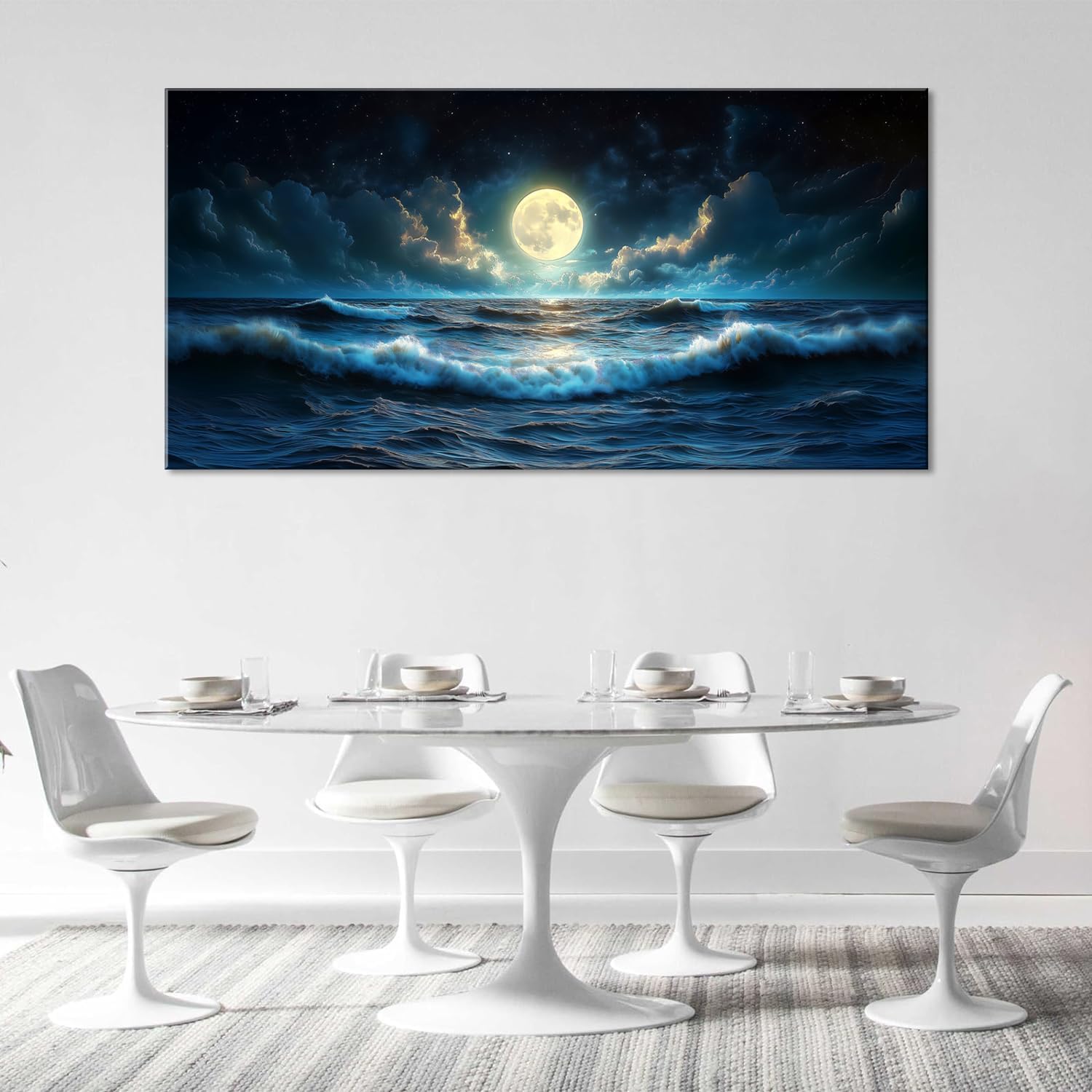LAVIKARS Wall Art Moon Sea Ocean Vast Paintings Waterproof Canvas Prints Canvas Artwork Picture Modern Wall Art for Living Room Bedroom Home Office Kitchen Decor (28x58inch)