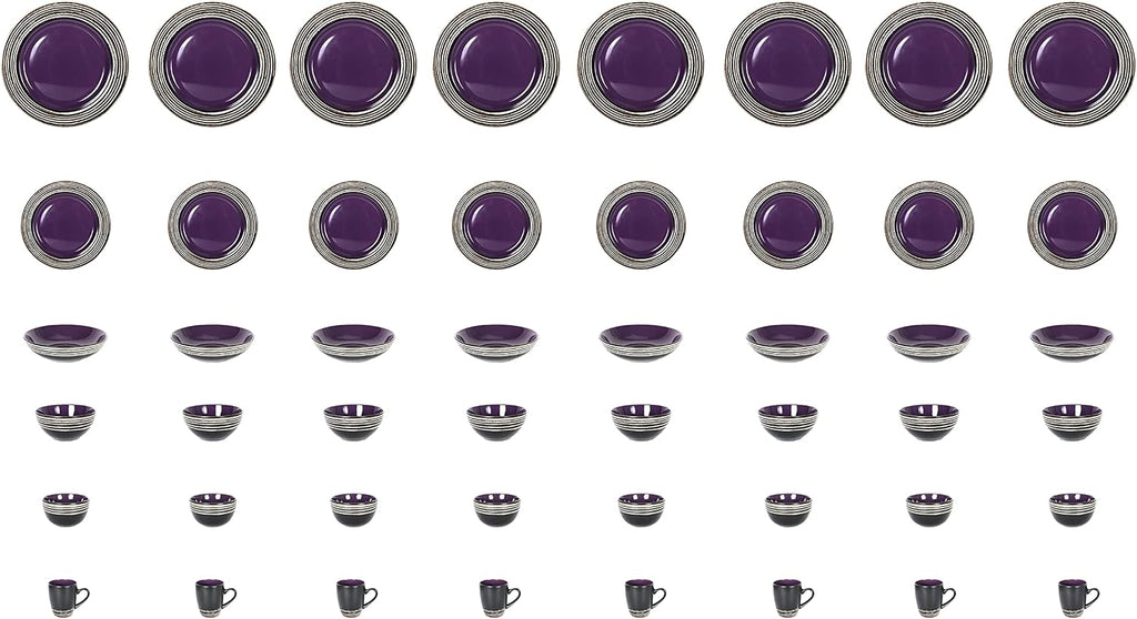 48 Piece Dinnerware Set, Ceramic Plates and Bowls Sets for 8, Microwave and Dishwasher Safe, Handcrafted Tree Bark Series Dish Set, Lavender/Purple